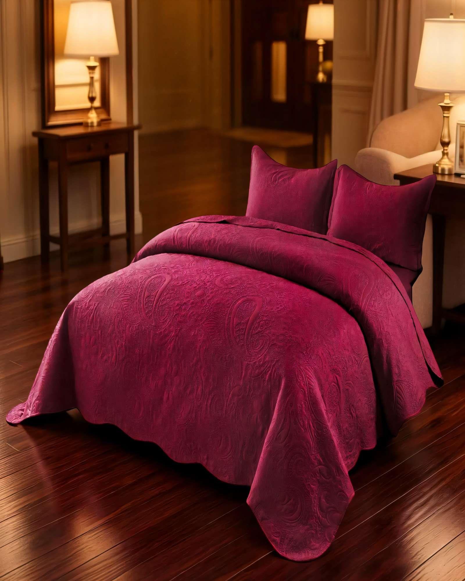 QUILT CUBRECAMA DE VERANO 2 PLAZAS CON RELIEVE COLOR ROJO-2