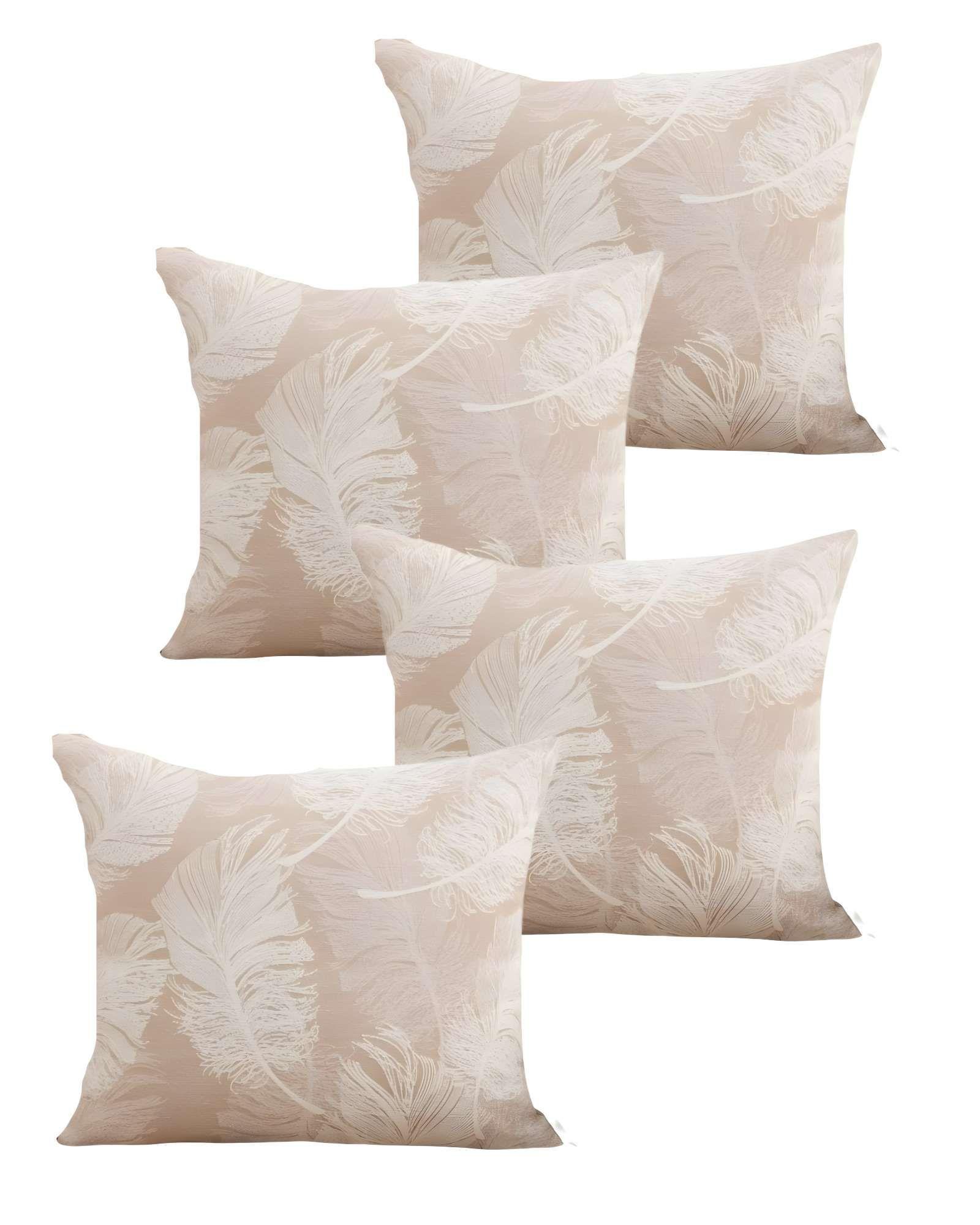 PACK DE 4 FUNDAS DE COJIN DE HOJAS BEIGE-1