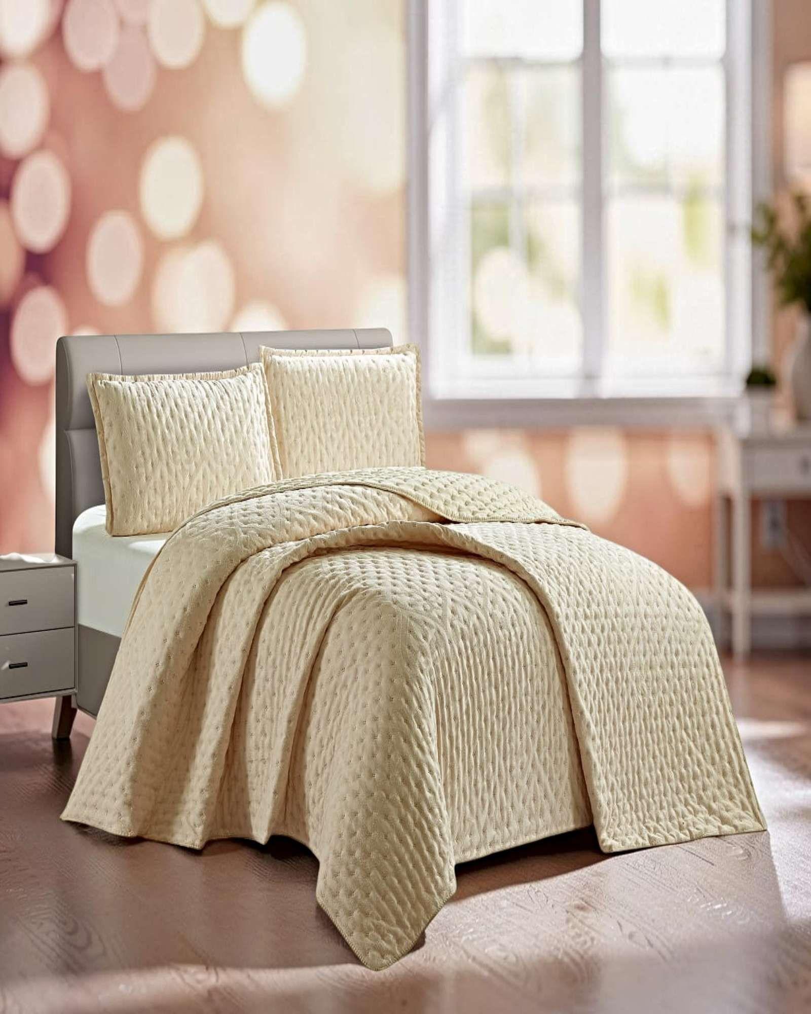 CUBRECAMA SEMI ACOLCHADO DELGADO KING 250X270 CM BEIGE 02-3