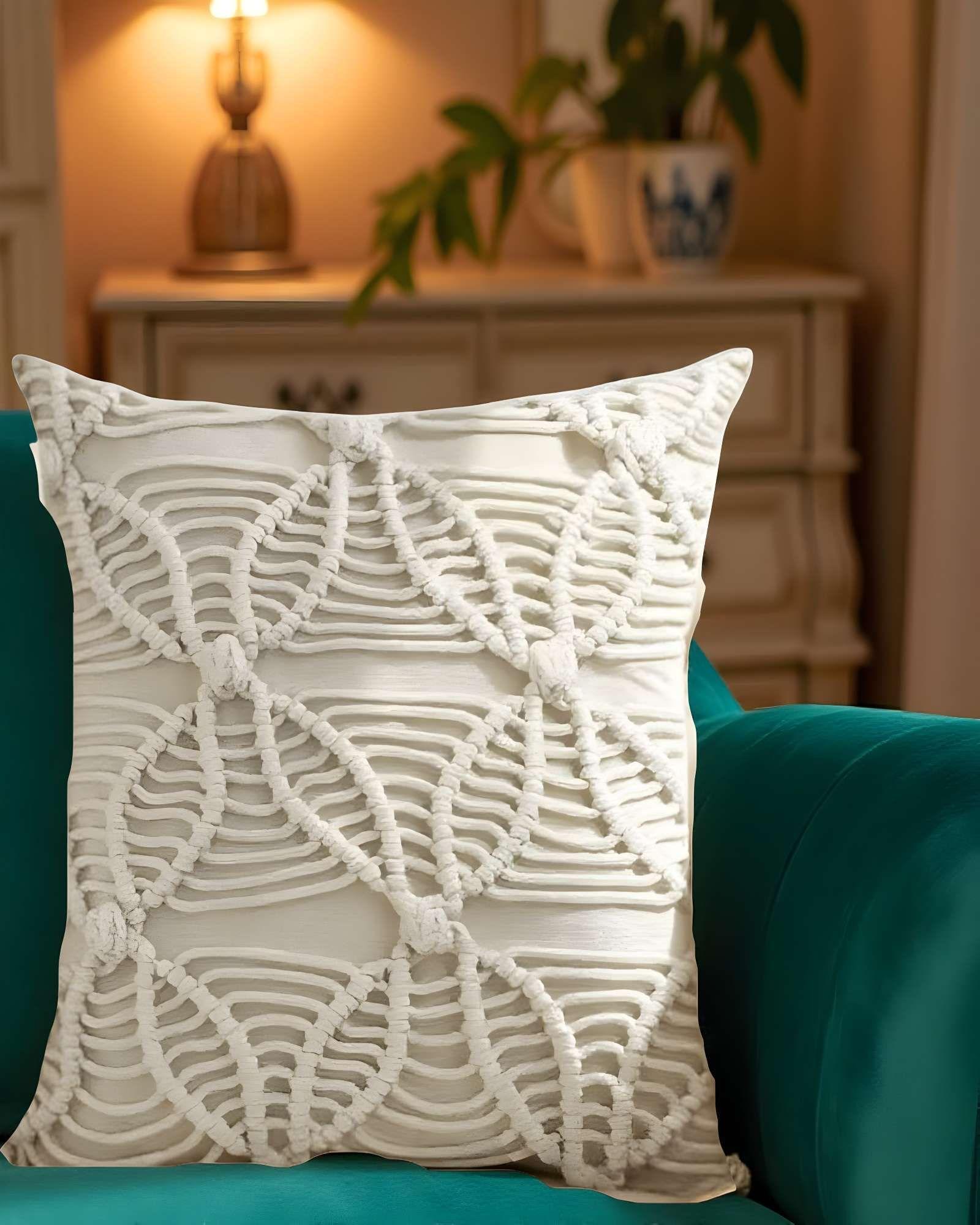 PACK DE 4 FUNDAS DE COJIN ESTILO BOHEMIO 45X45 CM BLANCO 04-2