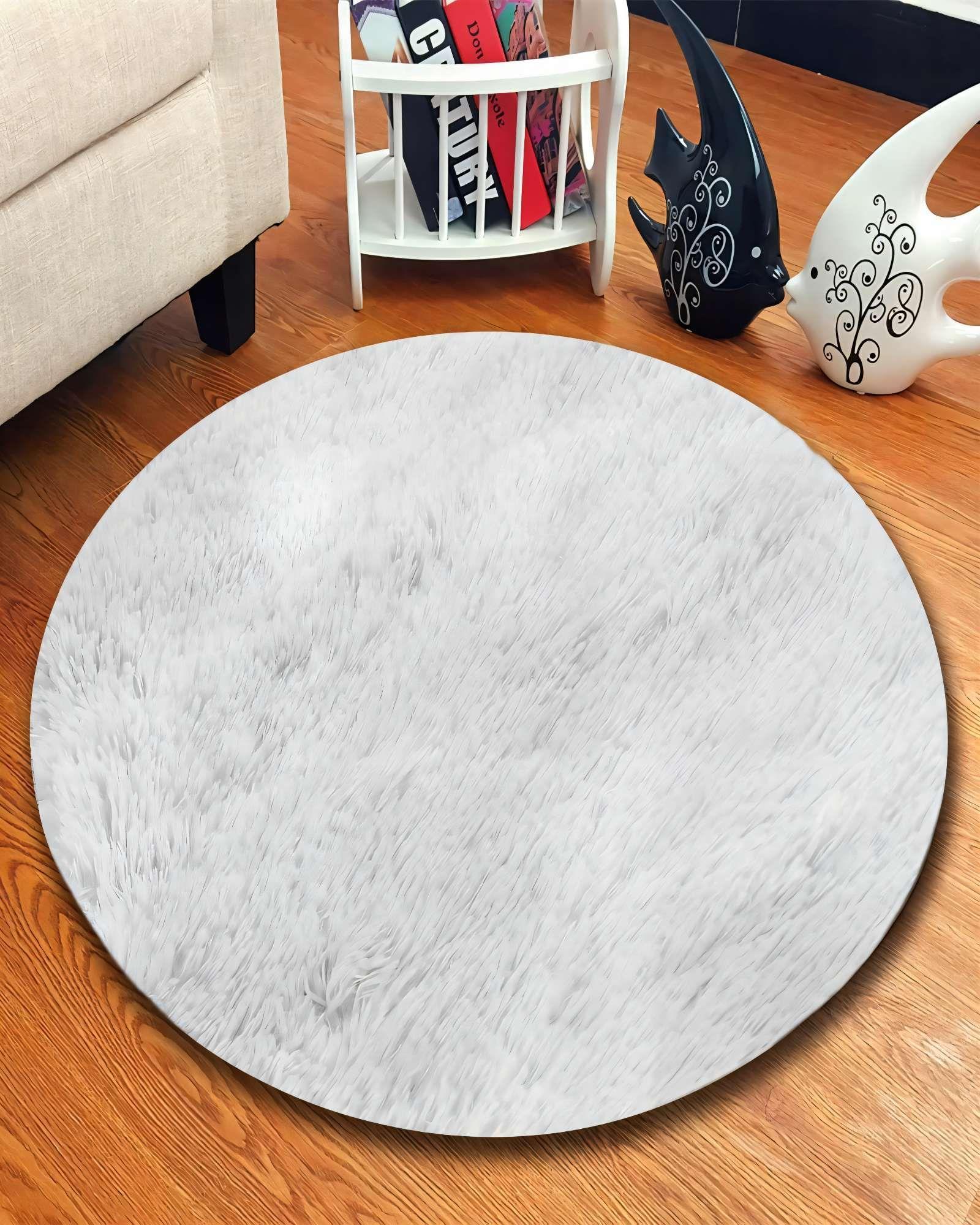 ALFOMBRA REDONDA DE TEXTURA PREMIUM  150CM X 150CM DECORATIVA COLOR BLANCO-2