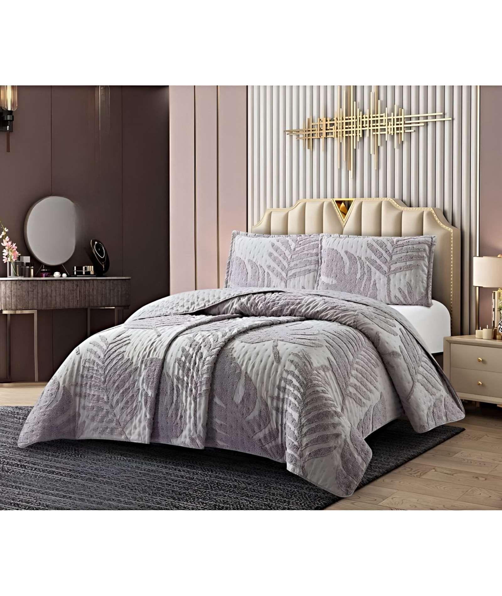 CUBRECAMA QUILT CON DISEÑO HOJA RELIEVE PLAZA Y MEDIA 180 x 230 cm 03-3