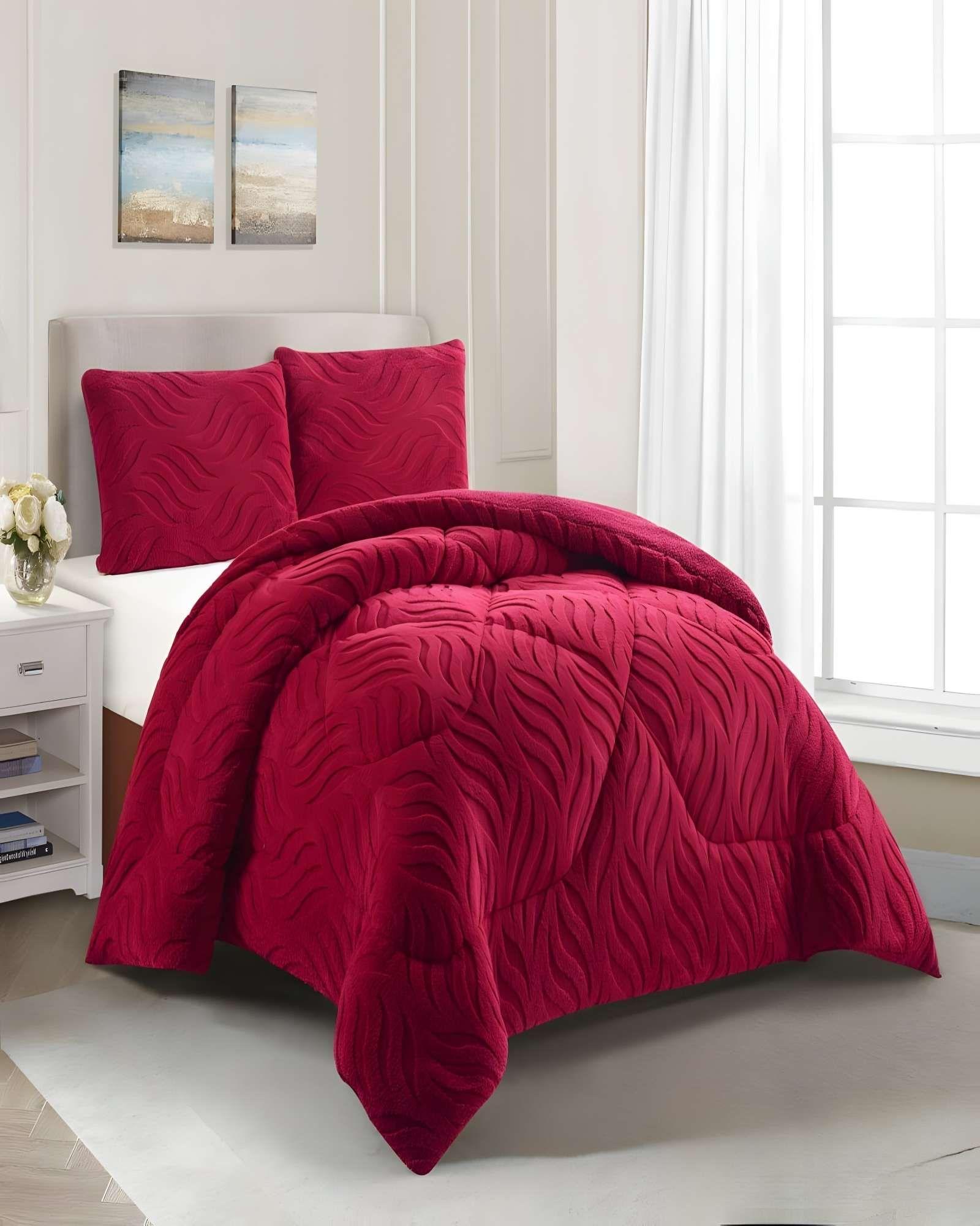 COBERTOR TEXTURIZADA DE INVIERNO DISEÑO 02 2 PLAZAS ROJO-3