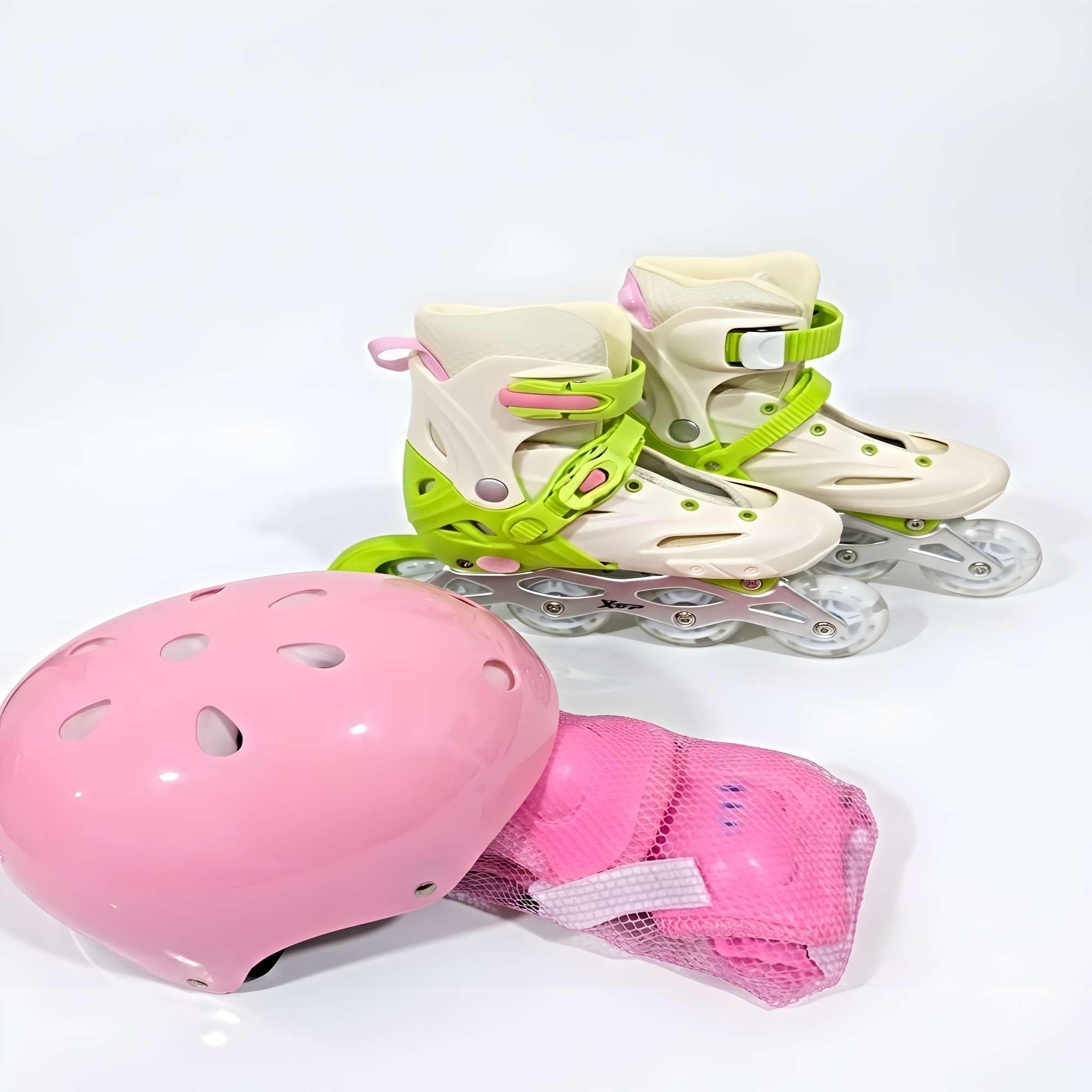 SET DE PATINES AJUSTABLES CON KIT DE SEGURIDAD  TALLA M (35-38) VERDE-1