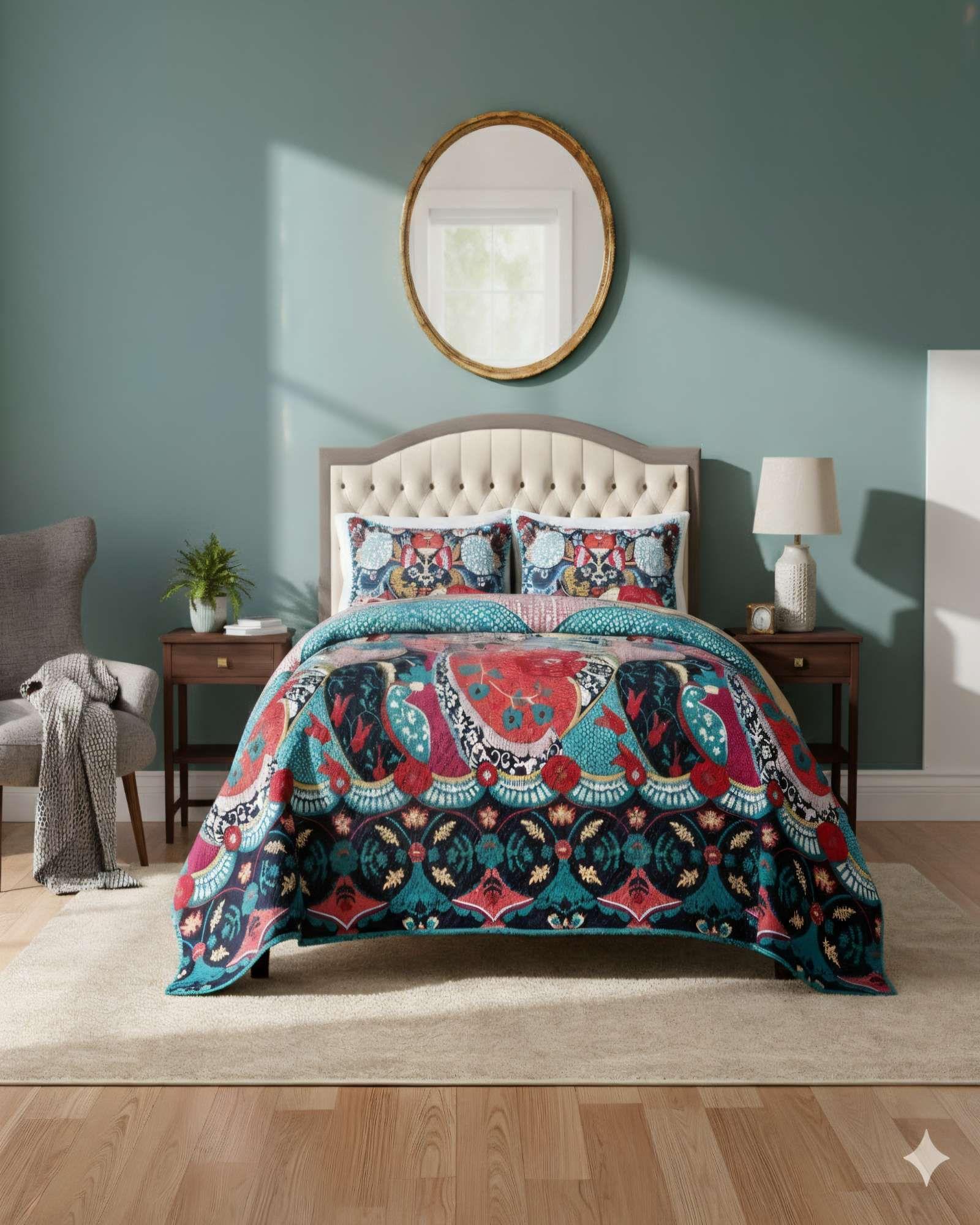 CUBRECAMA DE VERANO CON POMPON Y DISENO KING MULTICOLOR 01-2