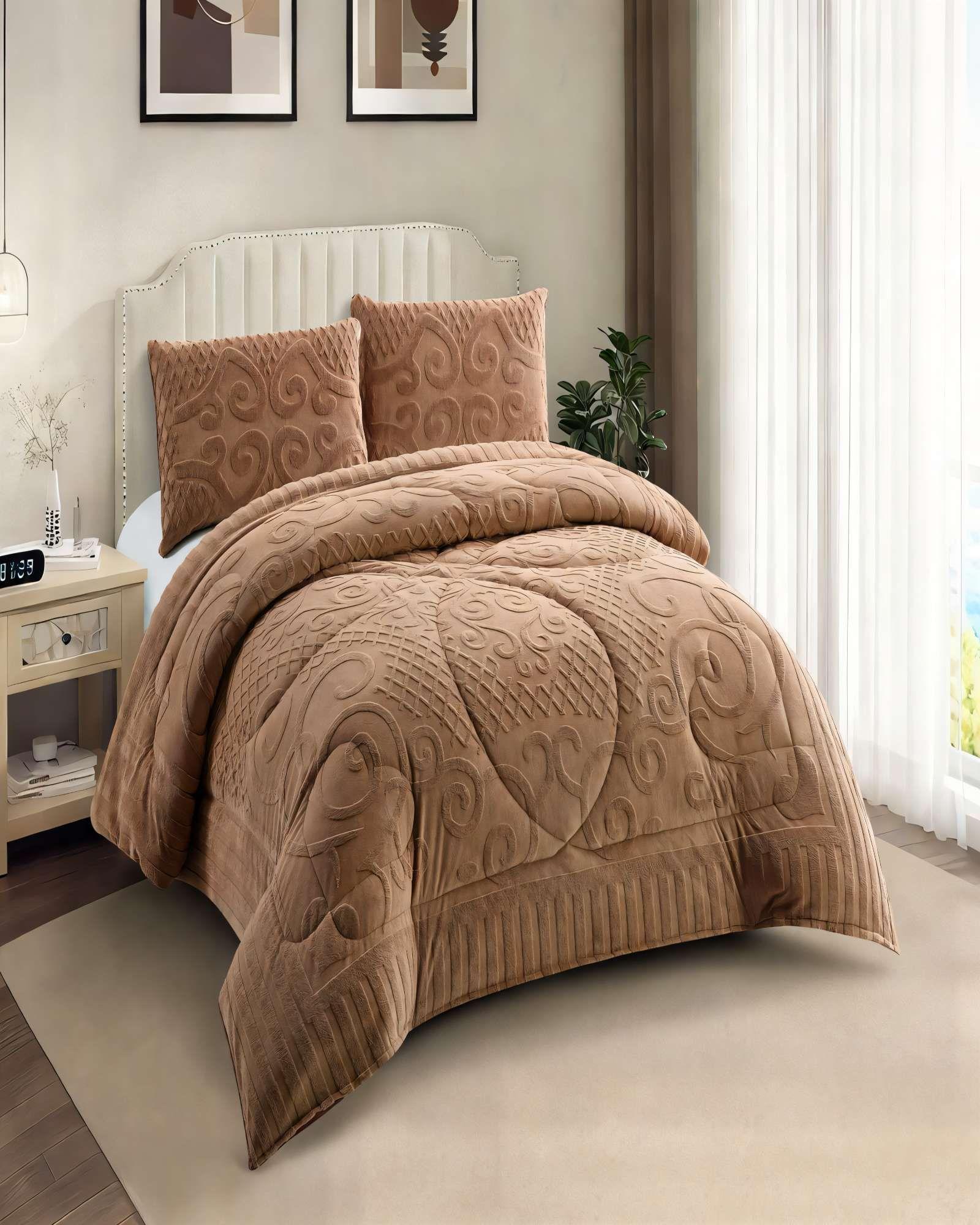 PLUMON PREMIUM CON TEXTURA DE RELIEVE  2 PLAZA COLOR CAFÉ-2