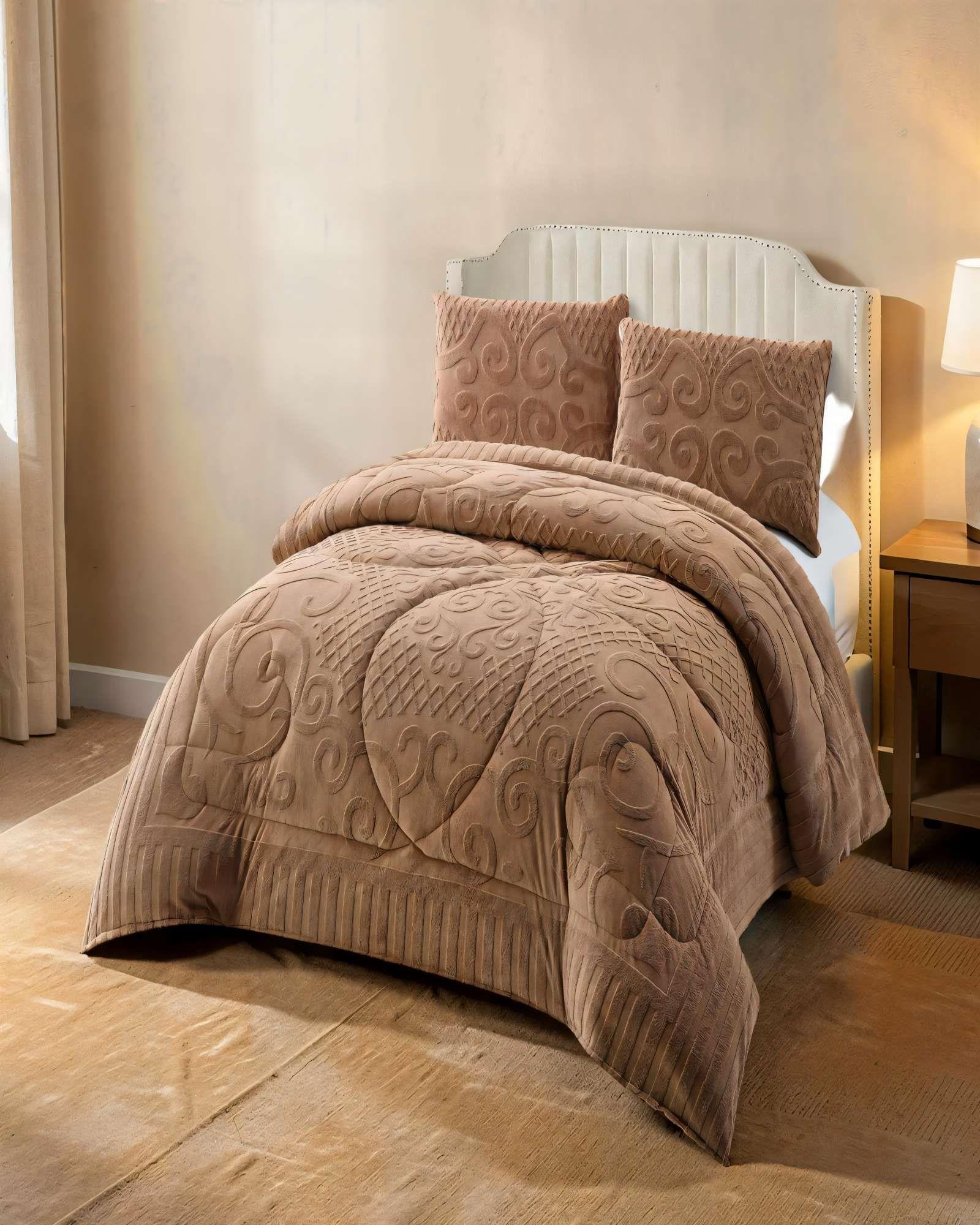 PLUMON PREMIUM CON TEXTURA DE RELIEVE  2 PLAZA COLOR CAFÉ-3