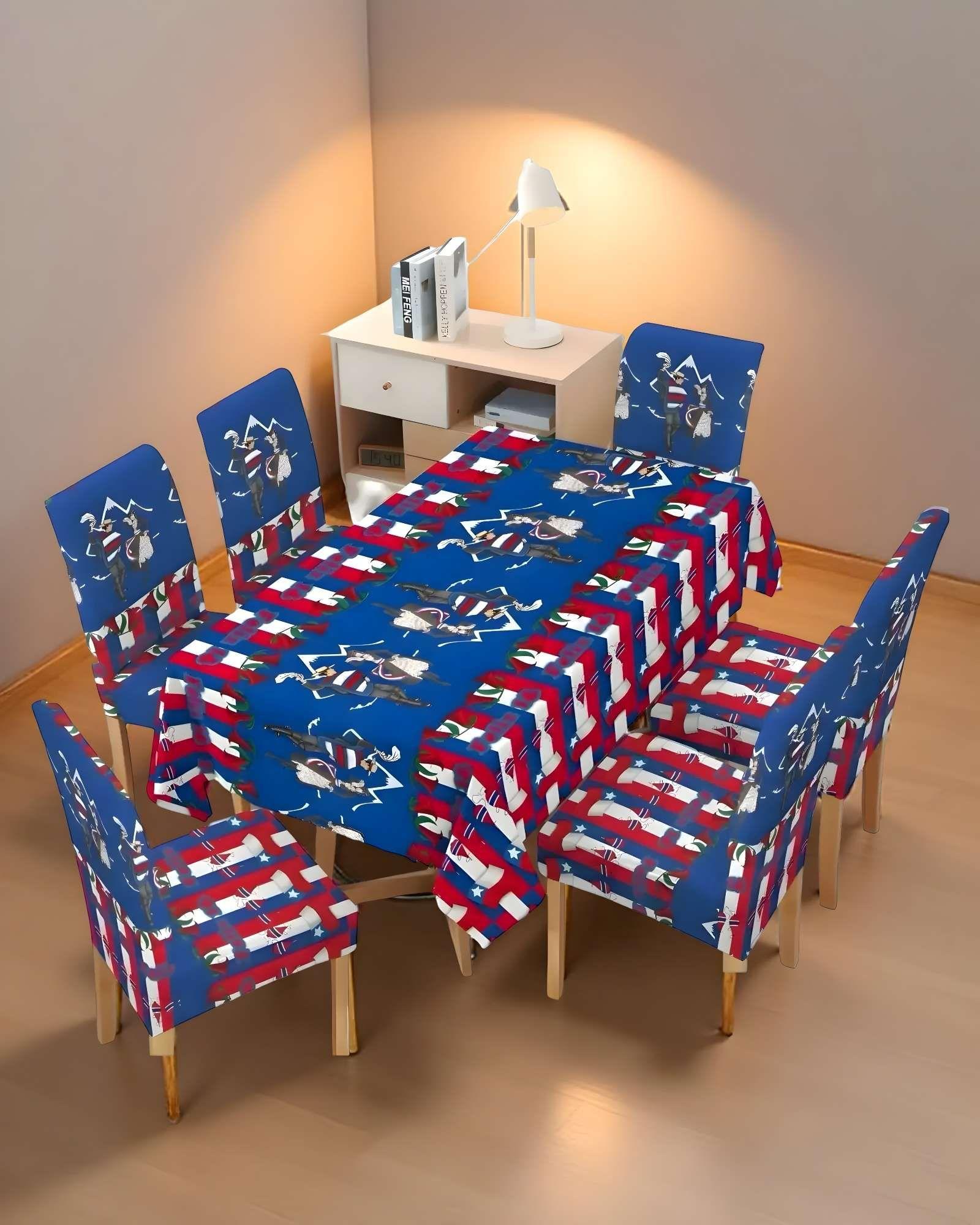 MANTEL FIESTAS PATRIAS DE TELA CON FUNDAS DE SILLAS ELASTICADAS M5-2