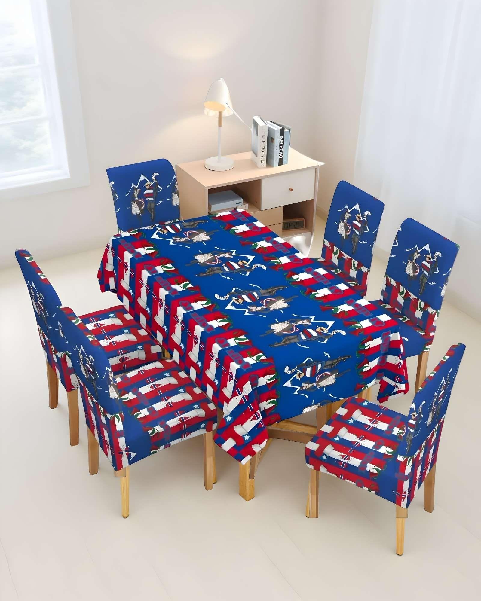 MANTEL FIESTAS PATRIAS DE TELA CON FUNDAS DE SILLAS ELASTICADAS M5-3