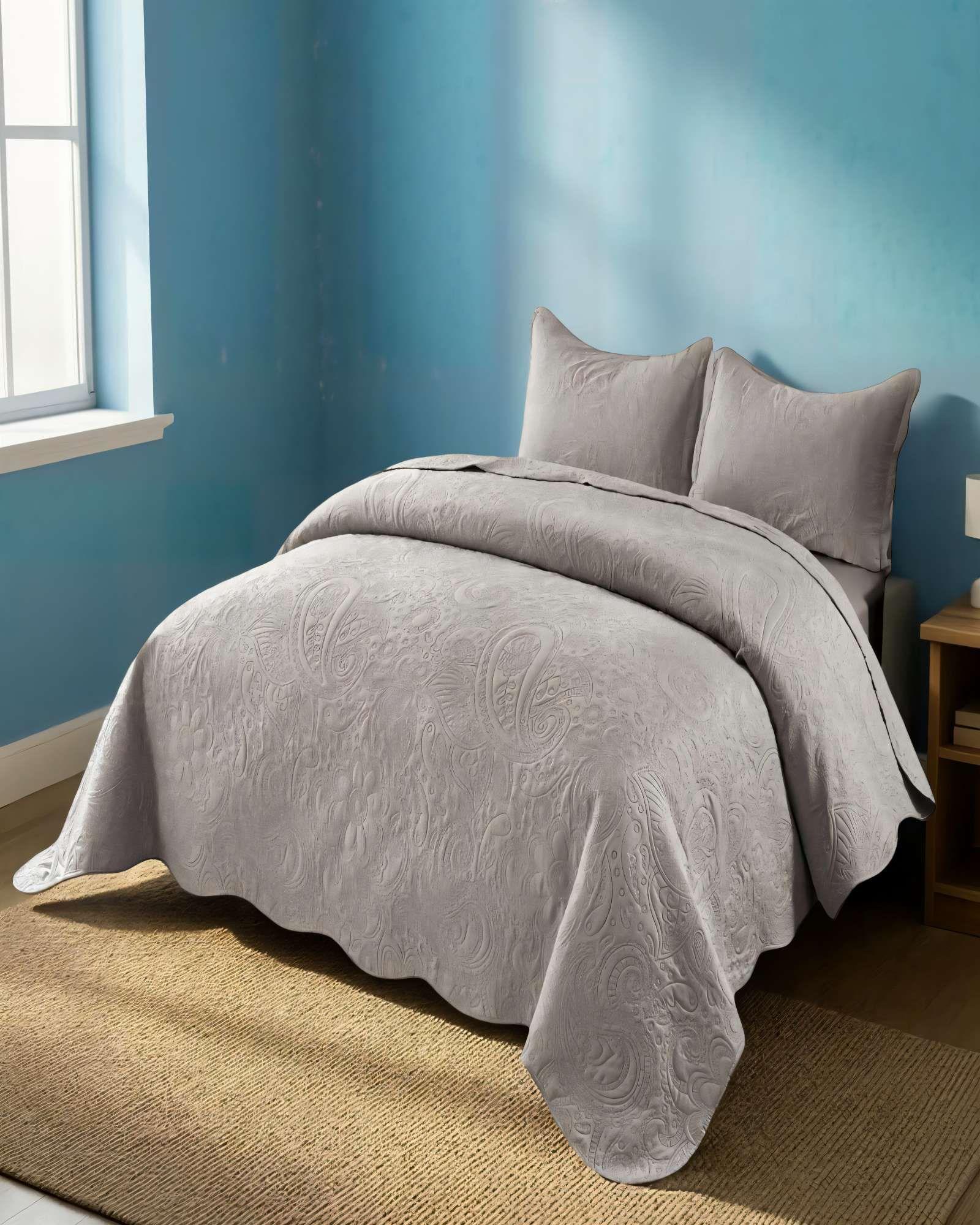 QUILT CUBRECAMA DE VERANO 2 PLAZAS CON RELIEVE COLOR BEIGE -3