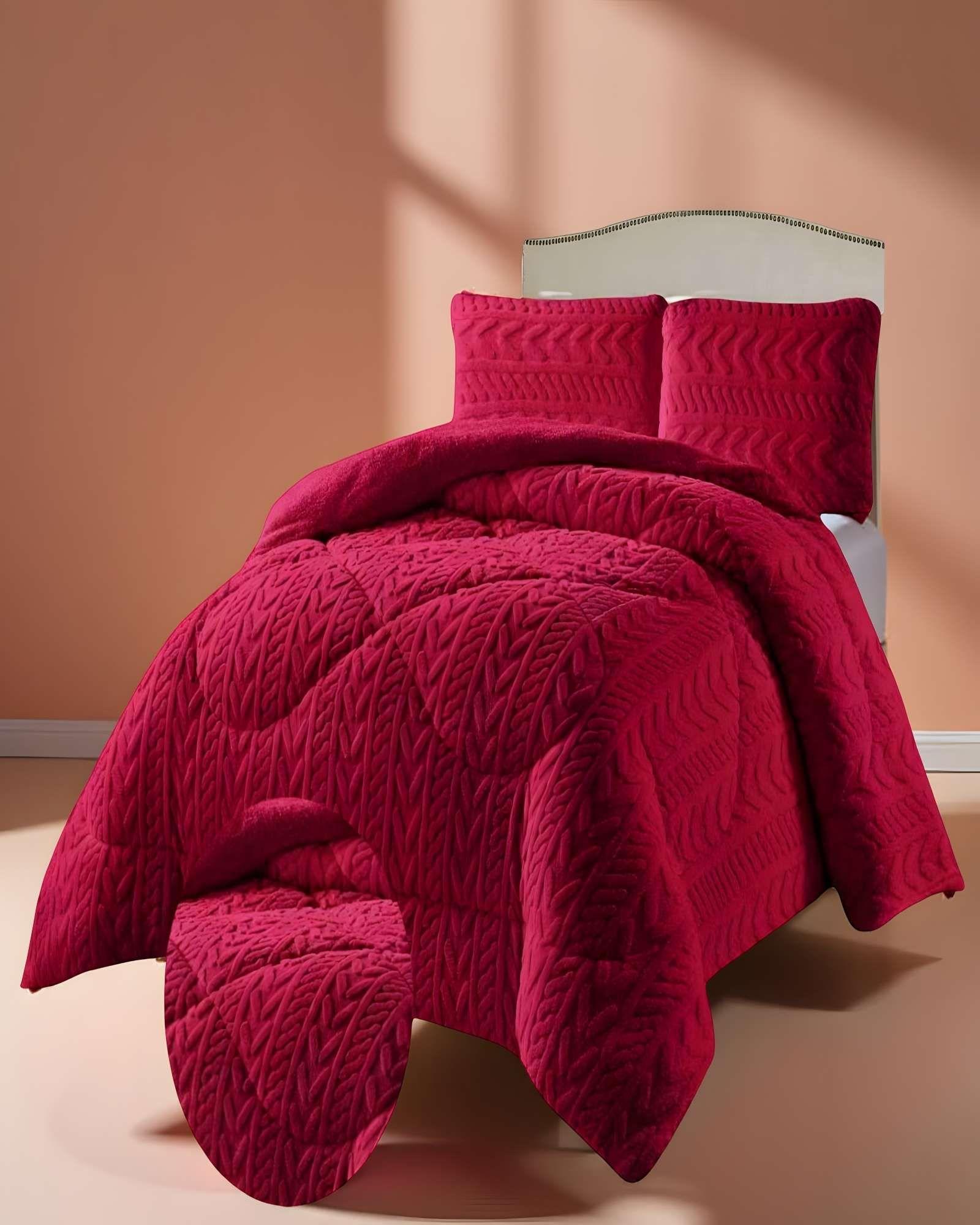 COBERTOR TEXTURIZADA DE INVIERNO DISEÑO 01 PLAZA Y MEDIA ROJO-2