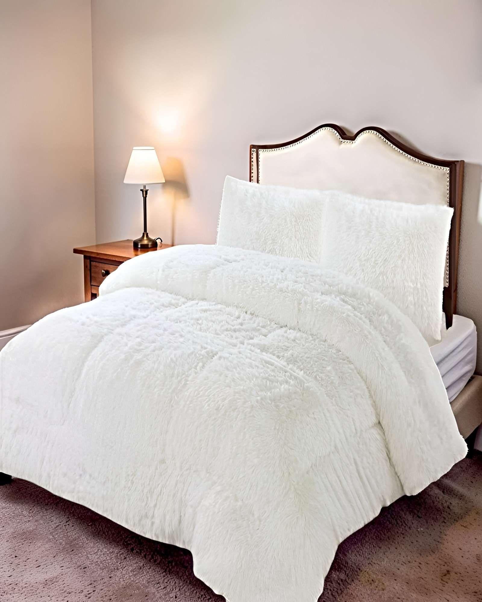 SET COBERTOR DE INVIERNO PELUDO KING 250X270CM BLANCO-3