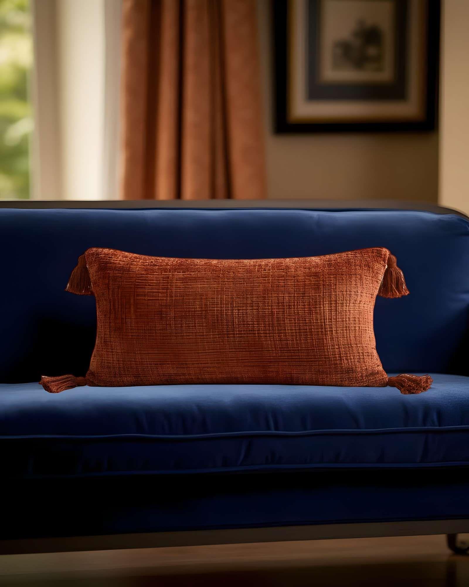 PACK DE 4 FUNDAS DE COJIN CHENILLE CON BORLAS 30X50 NARANJA-2