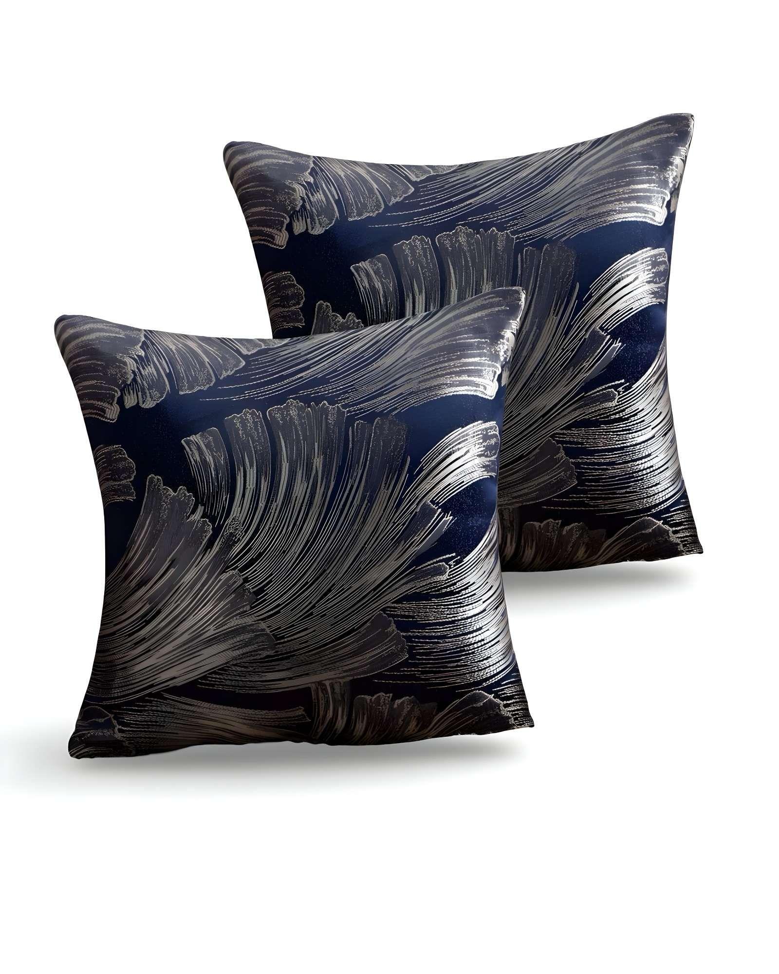SET DE 2 FUNDAS DE COJINES SATIN DISEÑO HOJAS 45CM X 45 CM AZUL-2