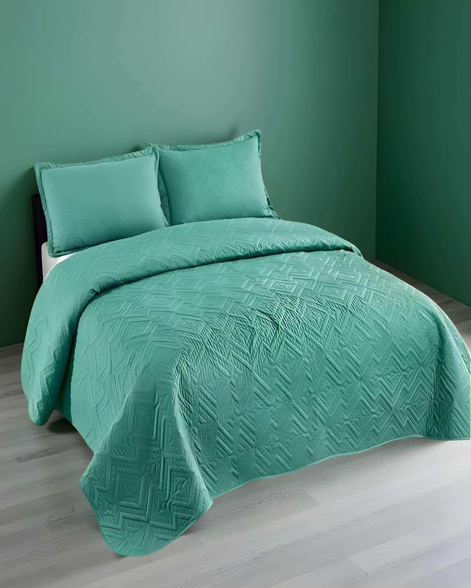 QUILT CUBRECAMA DE VERANO CON COLORES LISOS PLAZA Y MEDIA TURQUESA O-3