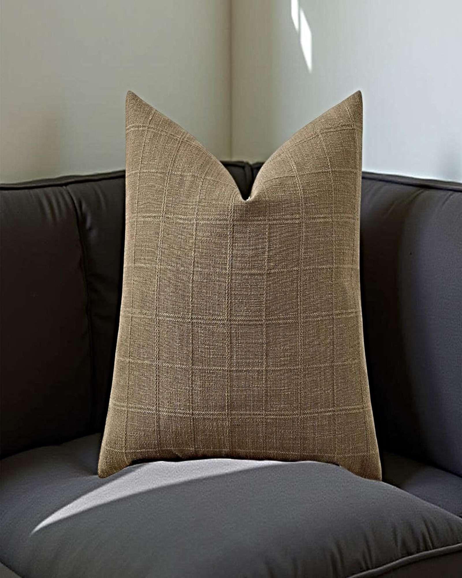 PACK DE 4 FUNDAS DE COJIN JACQUARD CUADRILLE 45X45 CM CAFÉ-3