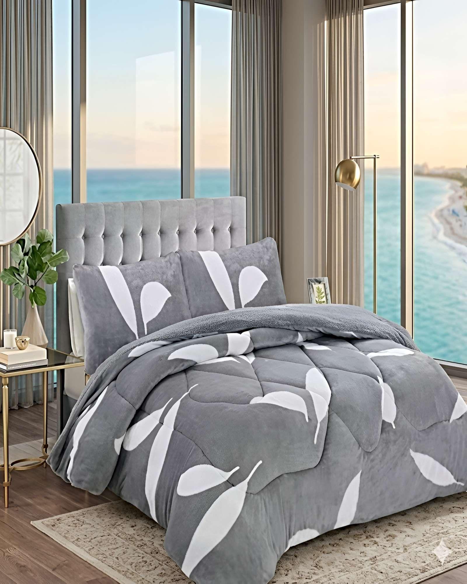 SET COBERTOR DE INVIERNO PLUSH 2 PLAZAS 230X250CM GRIS CLARO 2-2