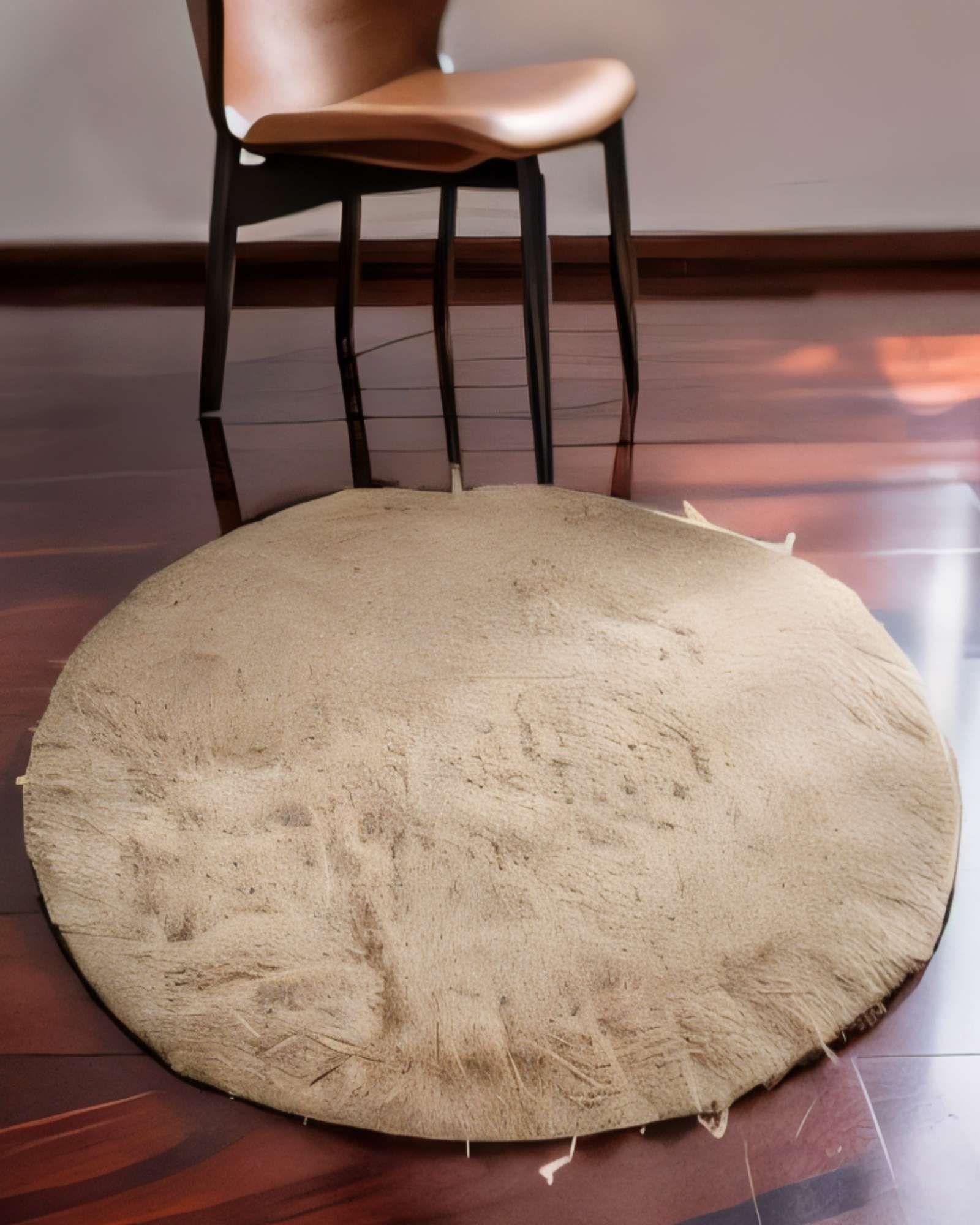 ALFOMBRA REDONDA DE TEXTURA PREMIUM  150CM X 150CM DECORATIVA COLOR BEIGE-3