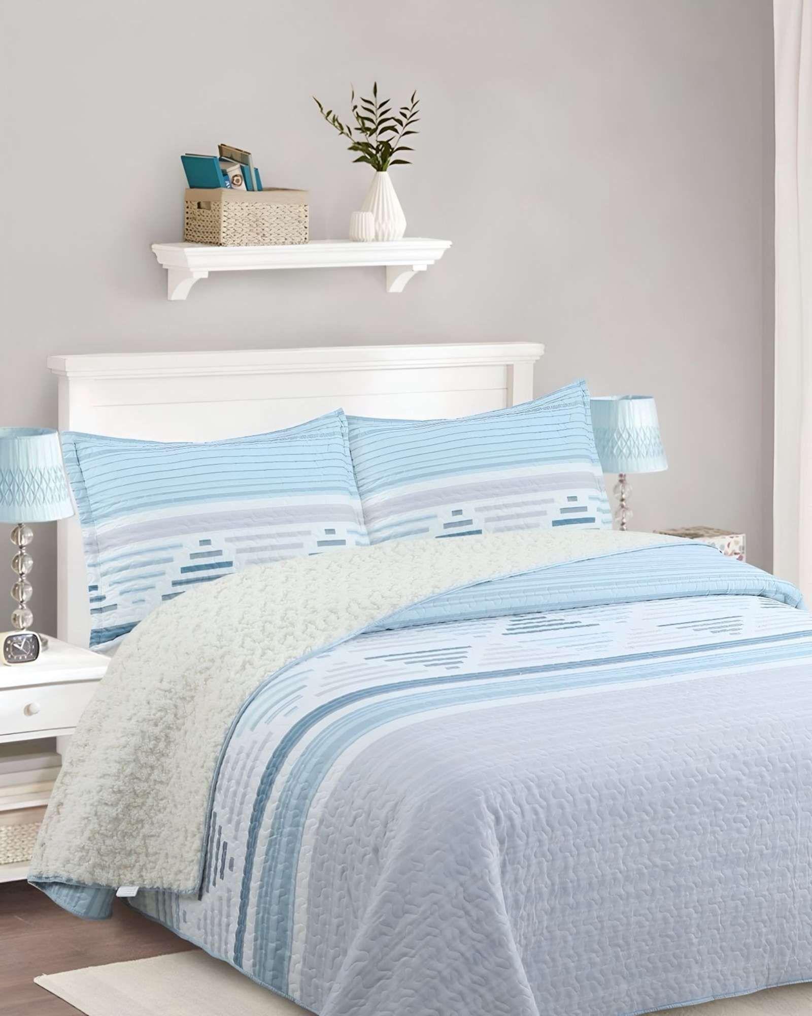 Quilt con sherpa plaza y media blanco J1-3