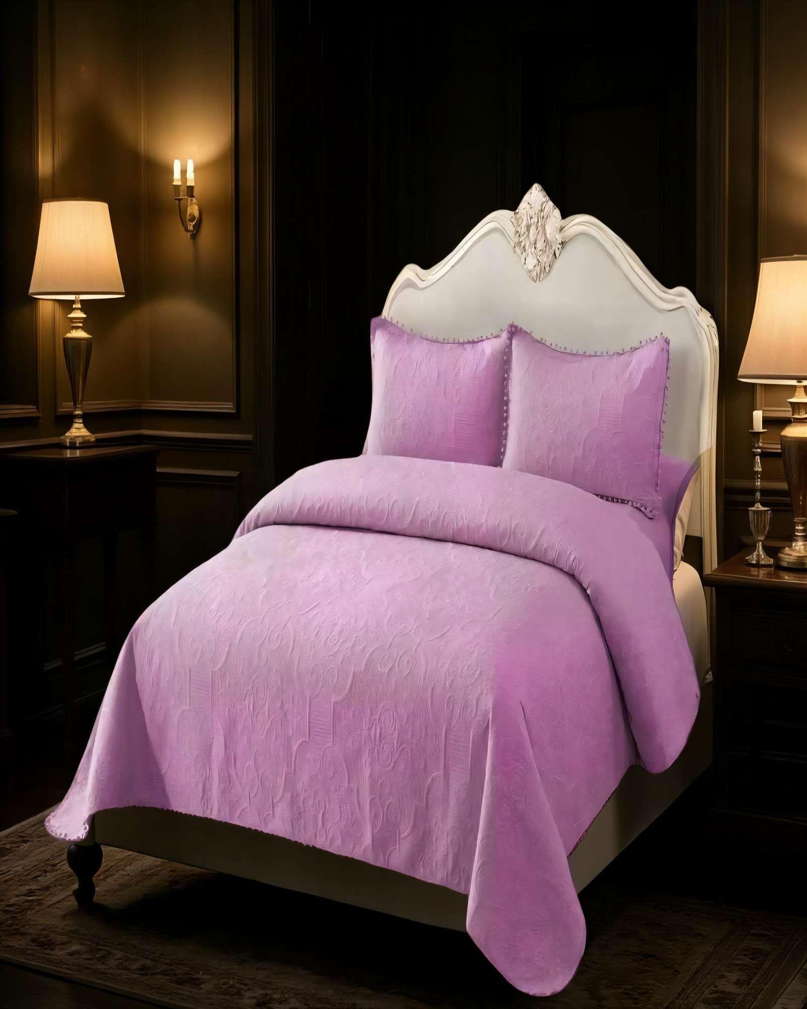 QUILT CUBRECAMA DE VERANO 2 PLAZAS CON POMPON COLOR MORADO-2