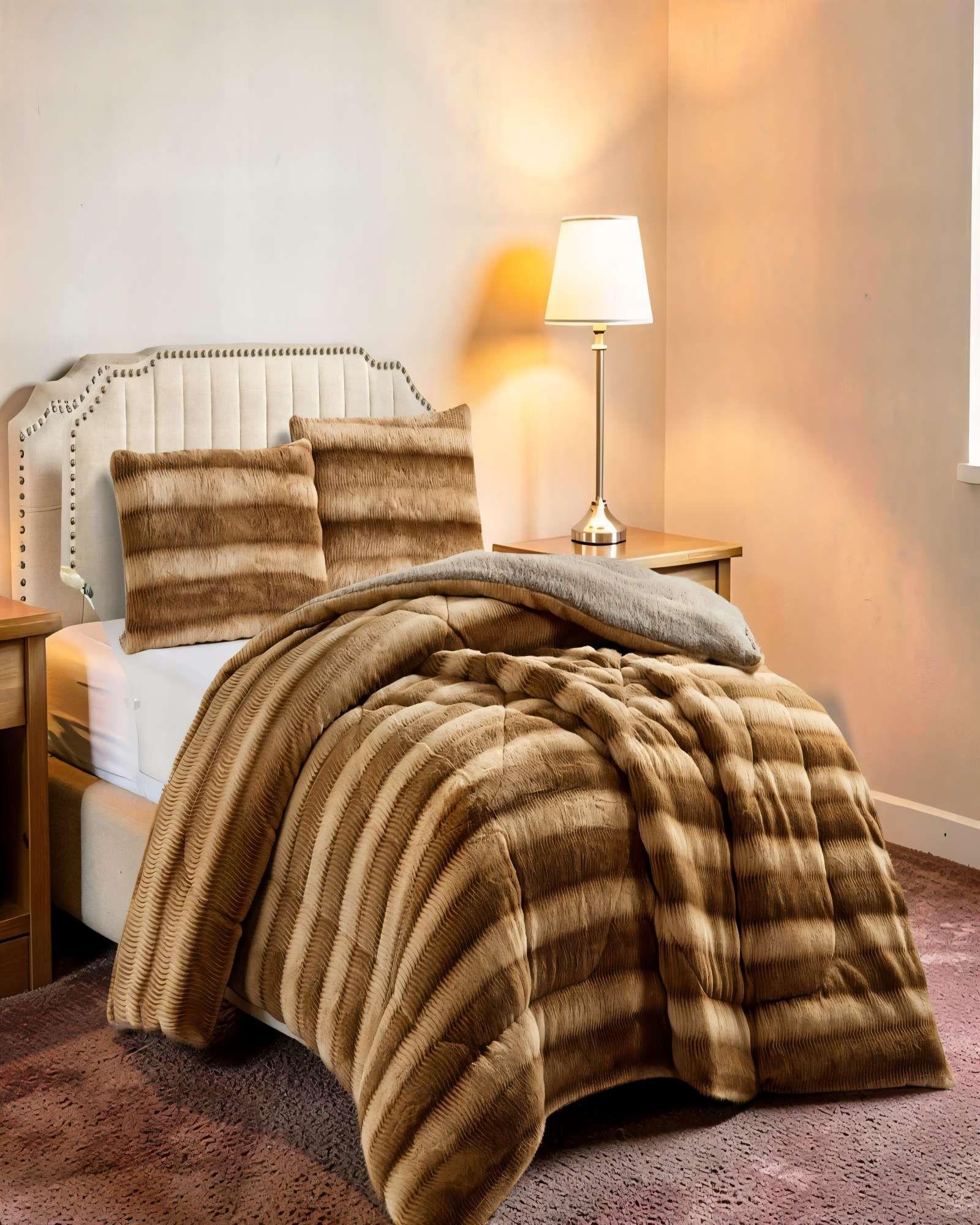 COBERTOR PIEL DE CONEJO IMITACION CON DISEÑO 2PLAZA COLOR CAFÉ 2-3