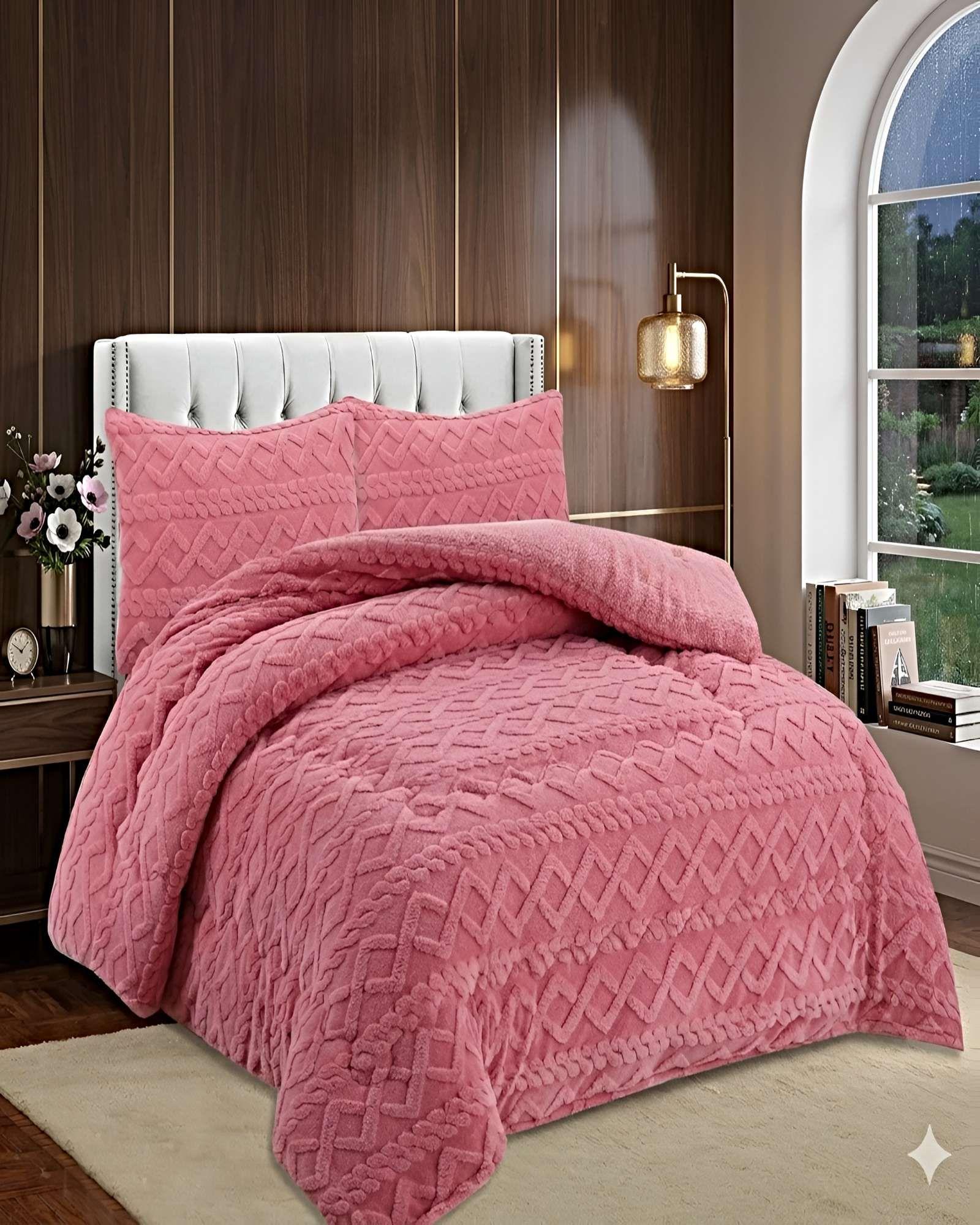 SET COBERTOR DE INVIERNO CON TEXTURA KING 250X270CM ROSA-2