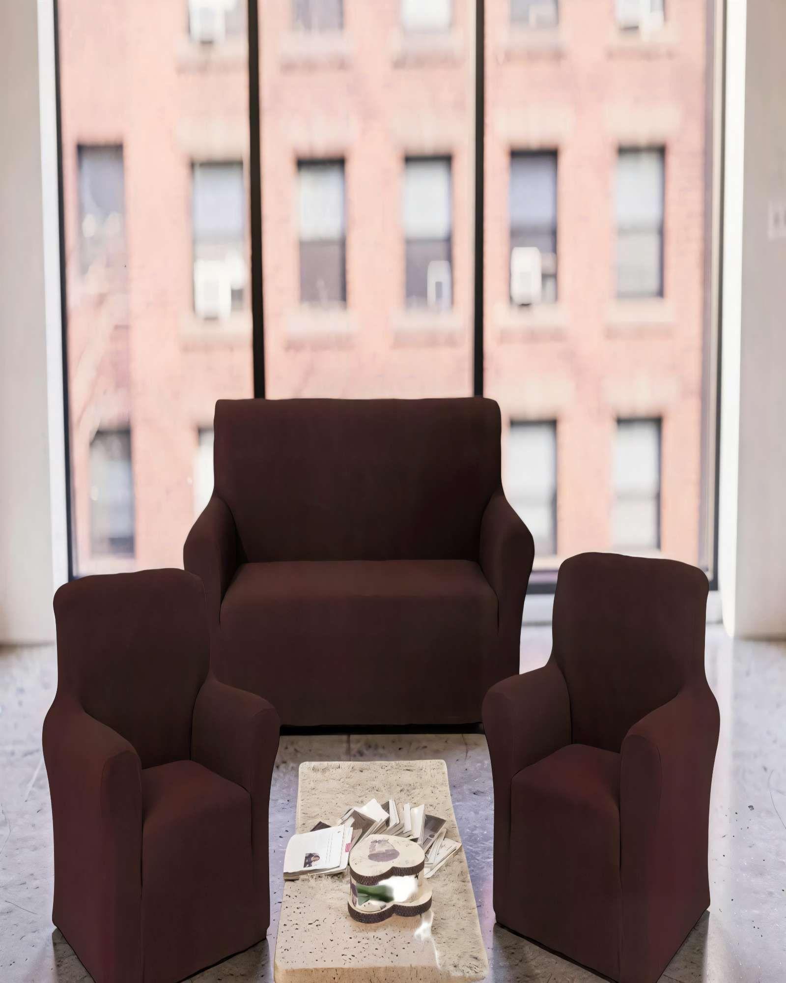 PACK DE FUNDAS DE SOFA CUADRILLE 3+1+1 COLOR MARRON-2