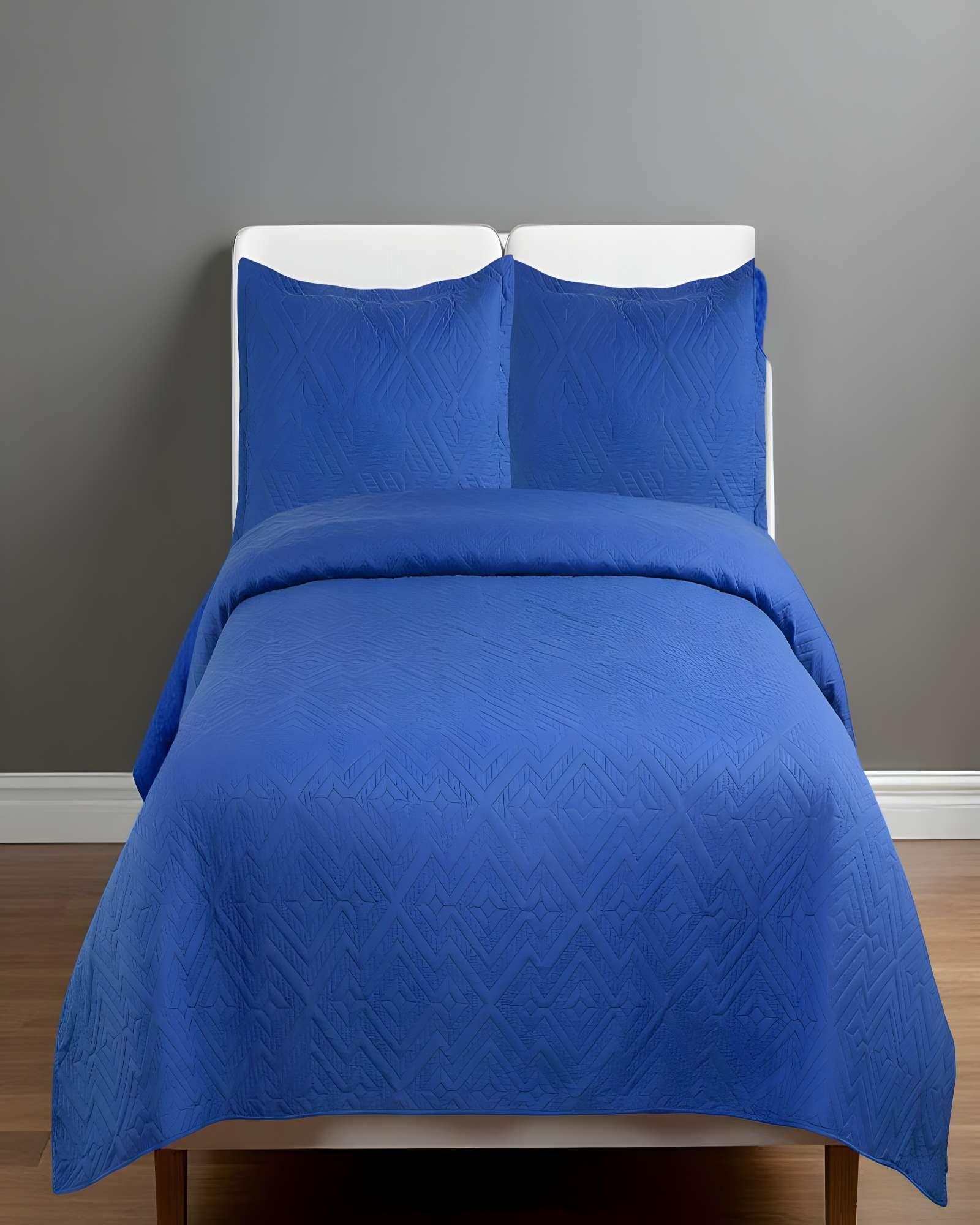 QUILT CUBRECAMA DE VERANO CON COLORES LISOS KING AZUL MARINO-3
