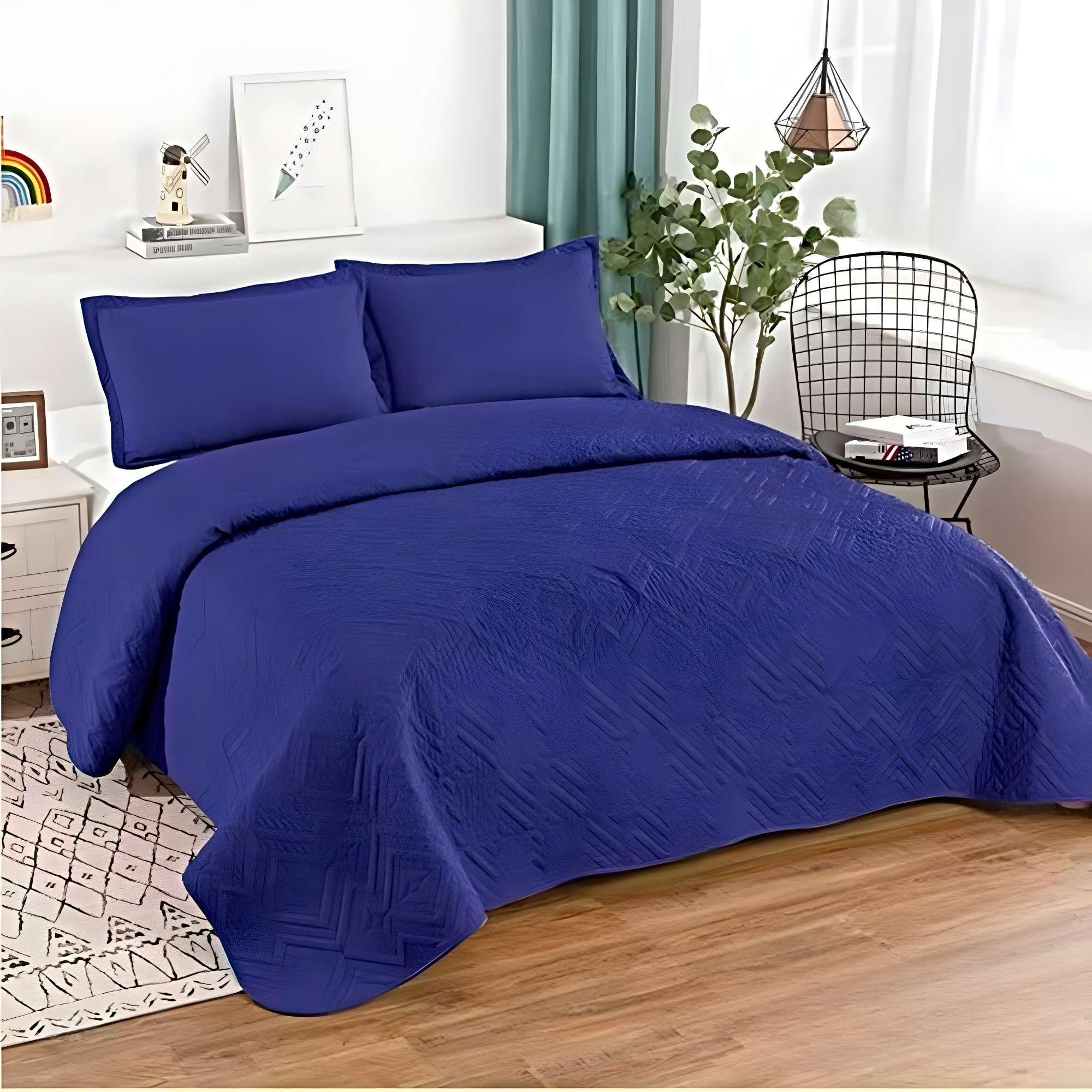 QUILT CUBRECAMA DE VERANO CON COLORES LISOS KING AZUL MARINO-1