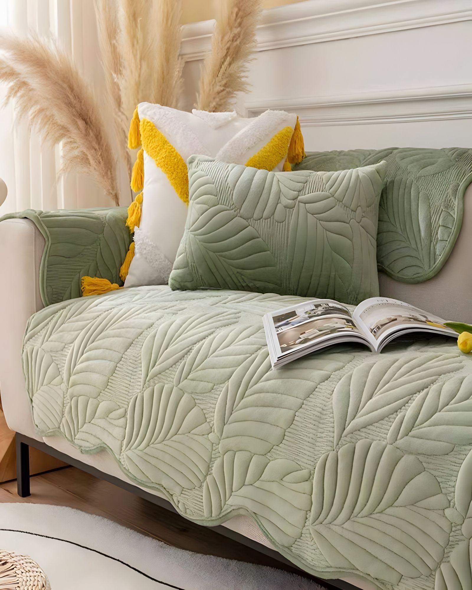 FUNDA DE SOFA DE 5 PIEZAS CON RELIEVE VERDE-2