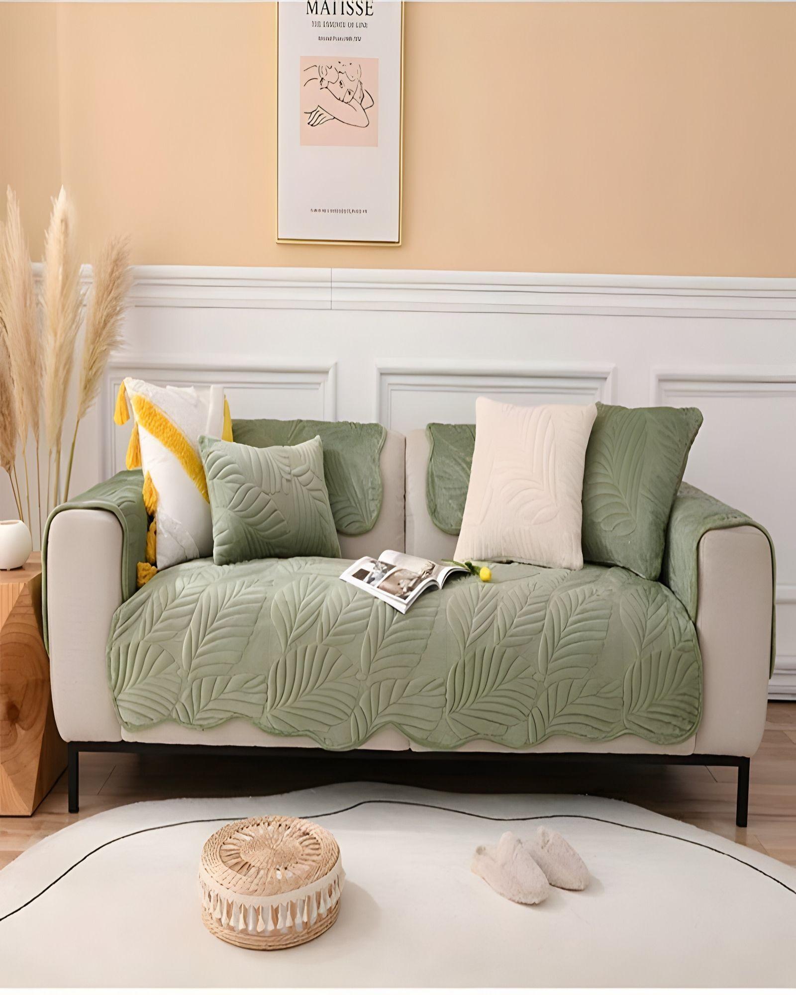 FUNDA DE SOFA DE 5 PIEZAS CON RELIEVE VERDE-3
