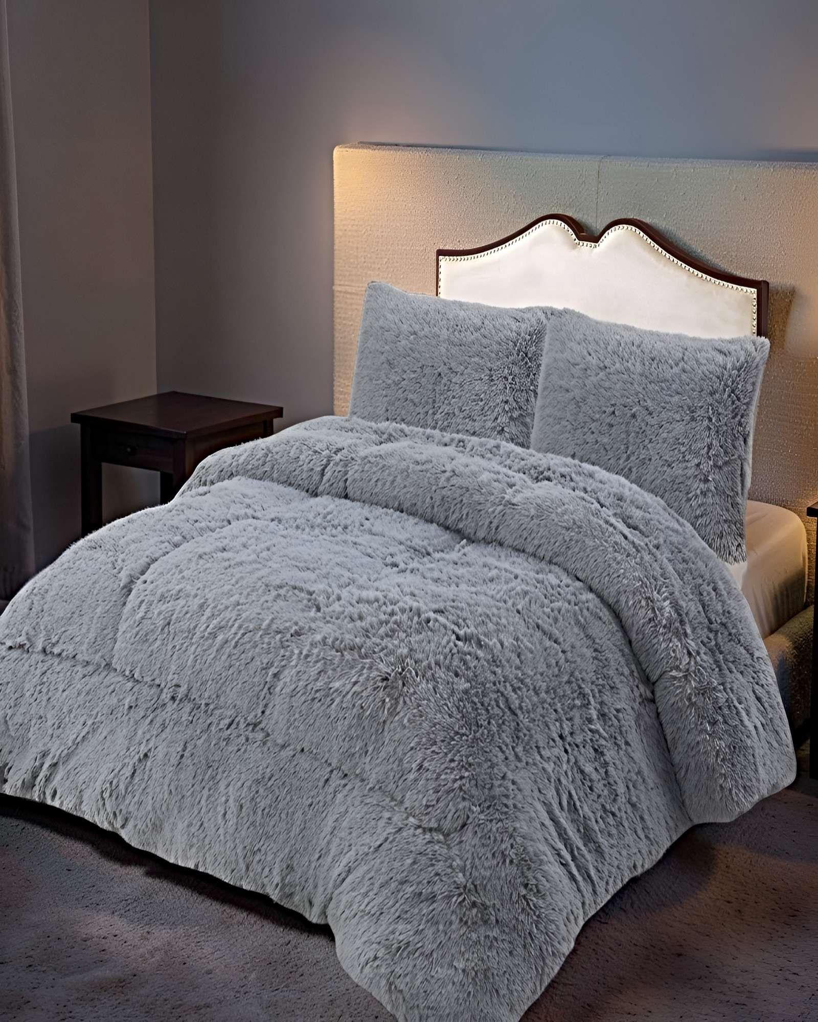 SET COBERTOR DE INVIERNO PELUDO 2 PLAZAS 230X250CM GRIS-2