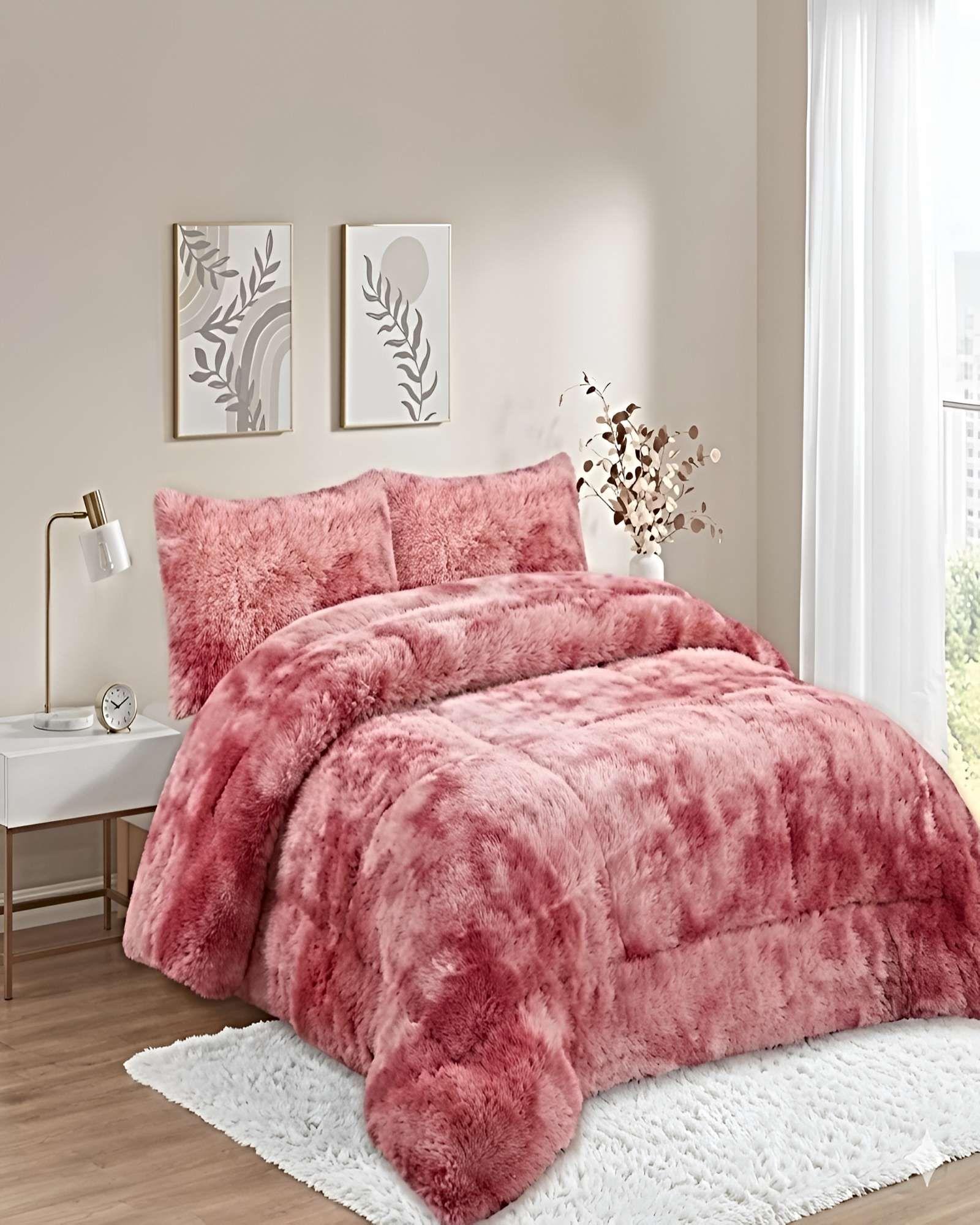 SET COBERTOR DE INVIERNO PELUDO 2 PLAZAS 230X250CM ROSA-2