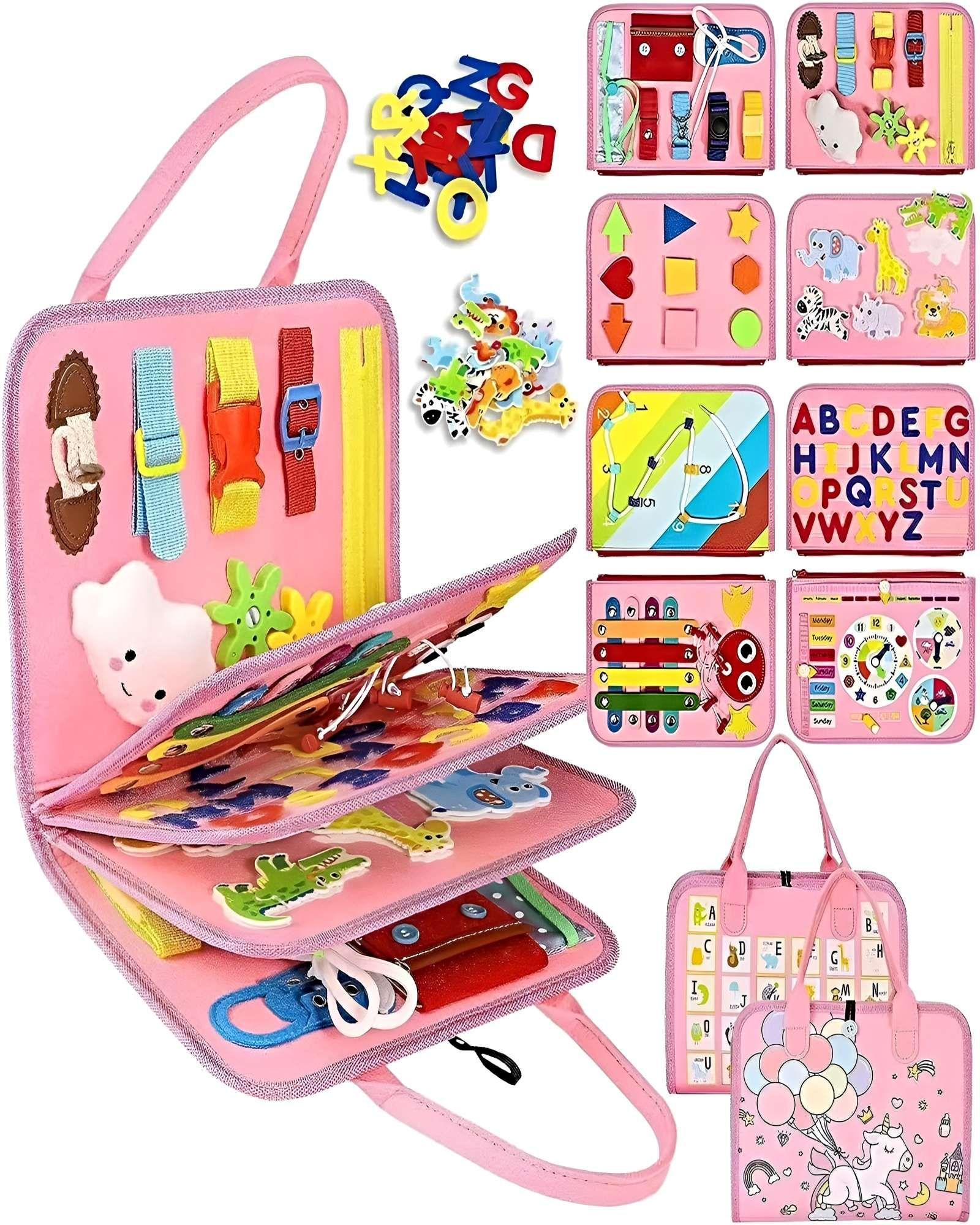 Tabla de Actividades 8 en 1: Juguete de Viaje para Niños rosa-0