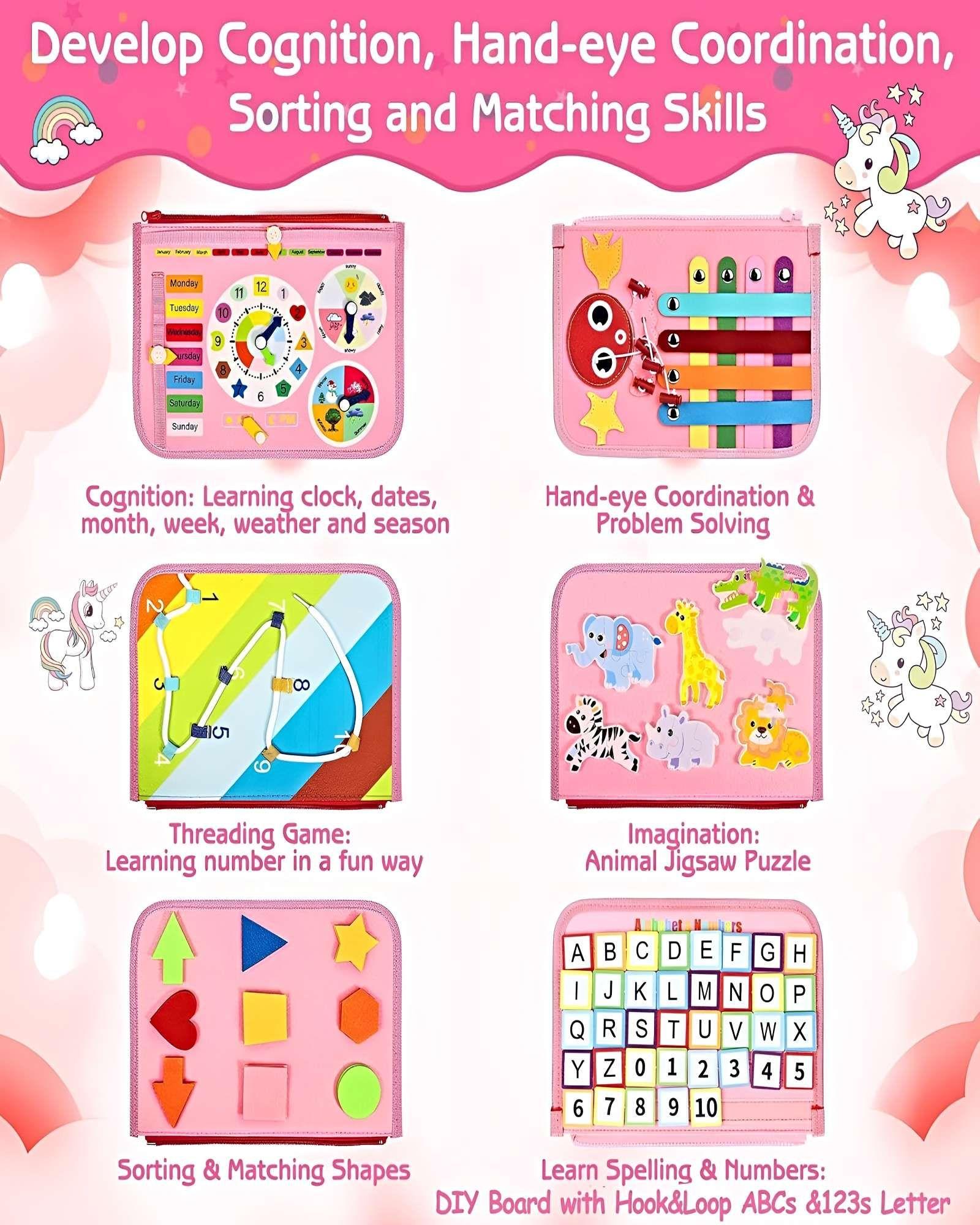Tabla de Actividades 8 en 1: Juguete de Viaje para Niños rosa-2