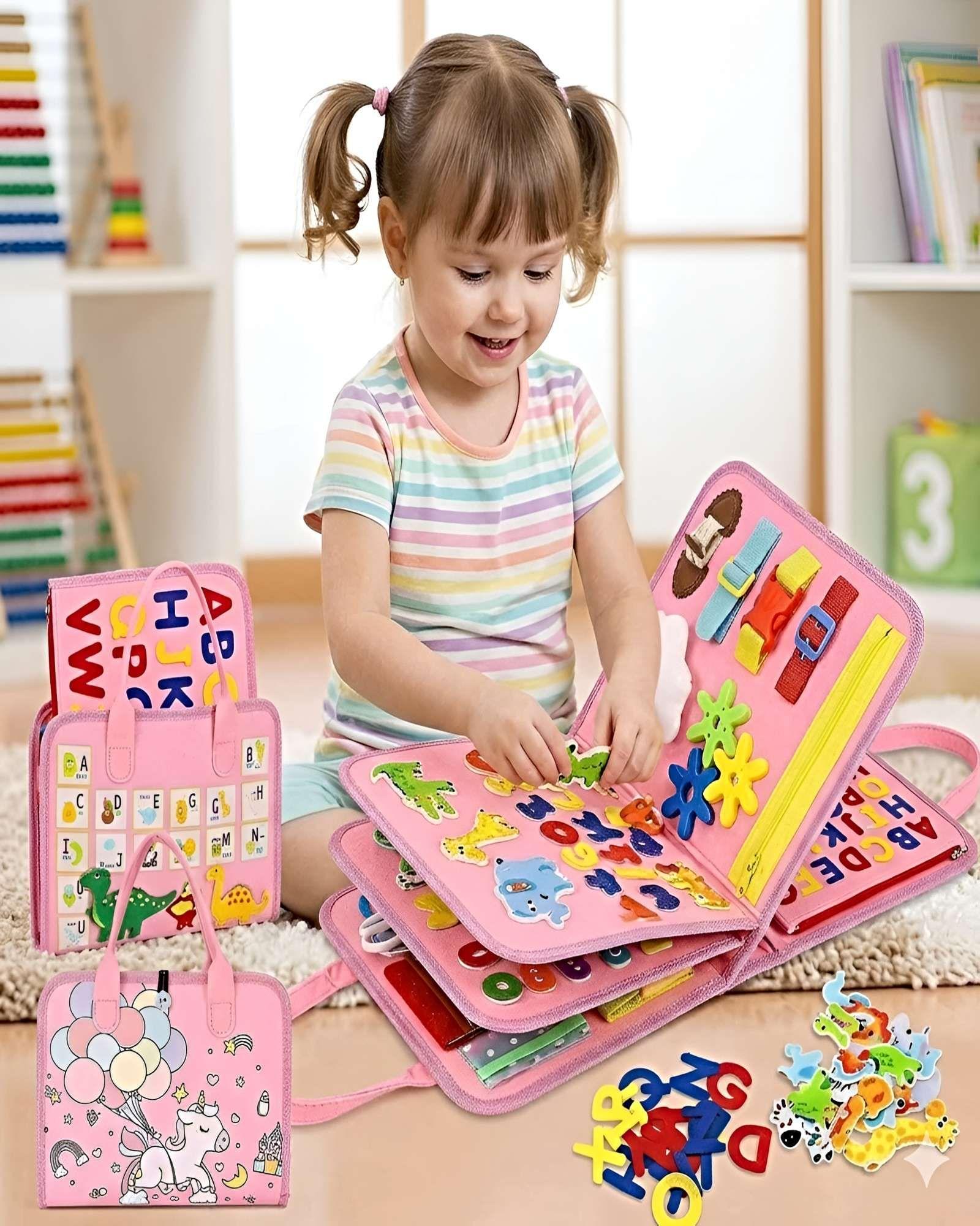 Tabla de Actividades 8 en 1: Juguete de Viaje para Niños rosa-3