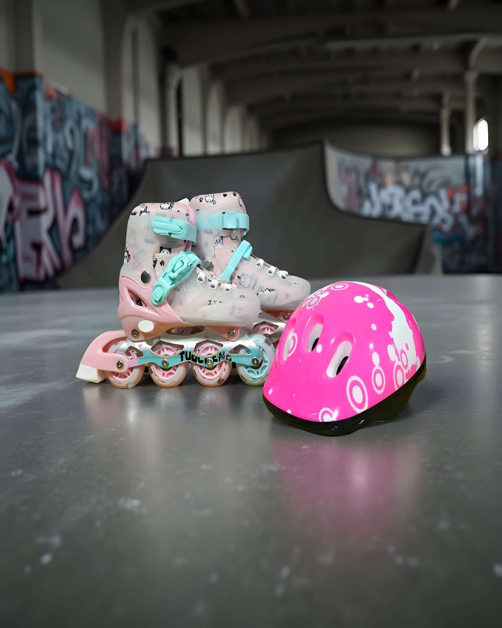 PATIN LINEAL CON LUCES MAS KIT TALLA M 35-38 ROSA2-2