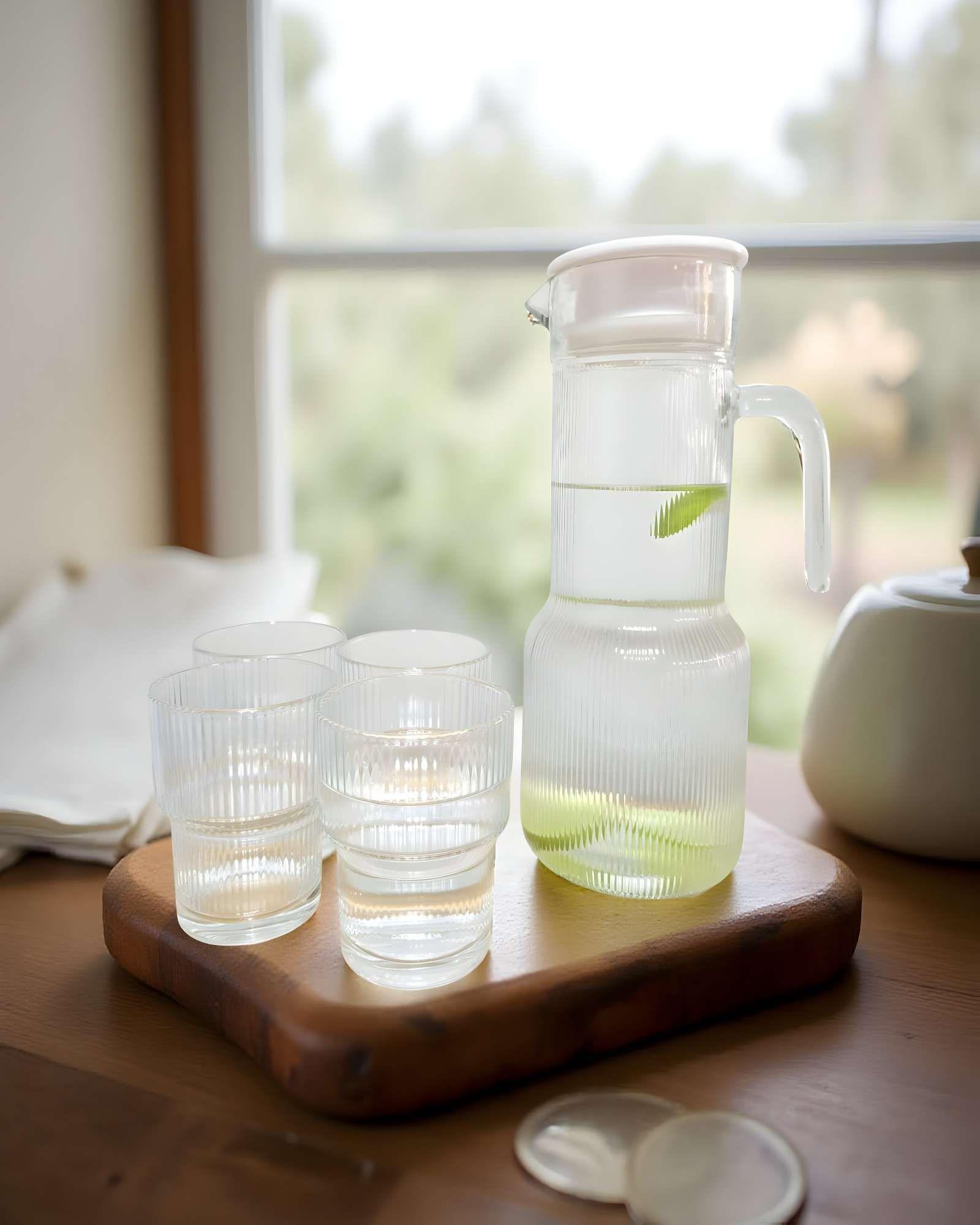 JARRA DE VIDRIO 1.2 LITROS CON TAPA MAS 4 VASOS-2
