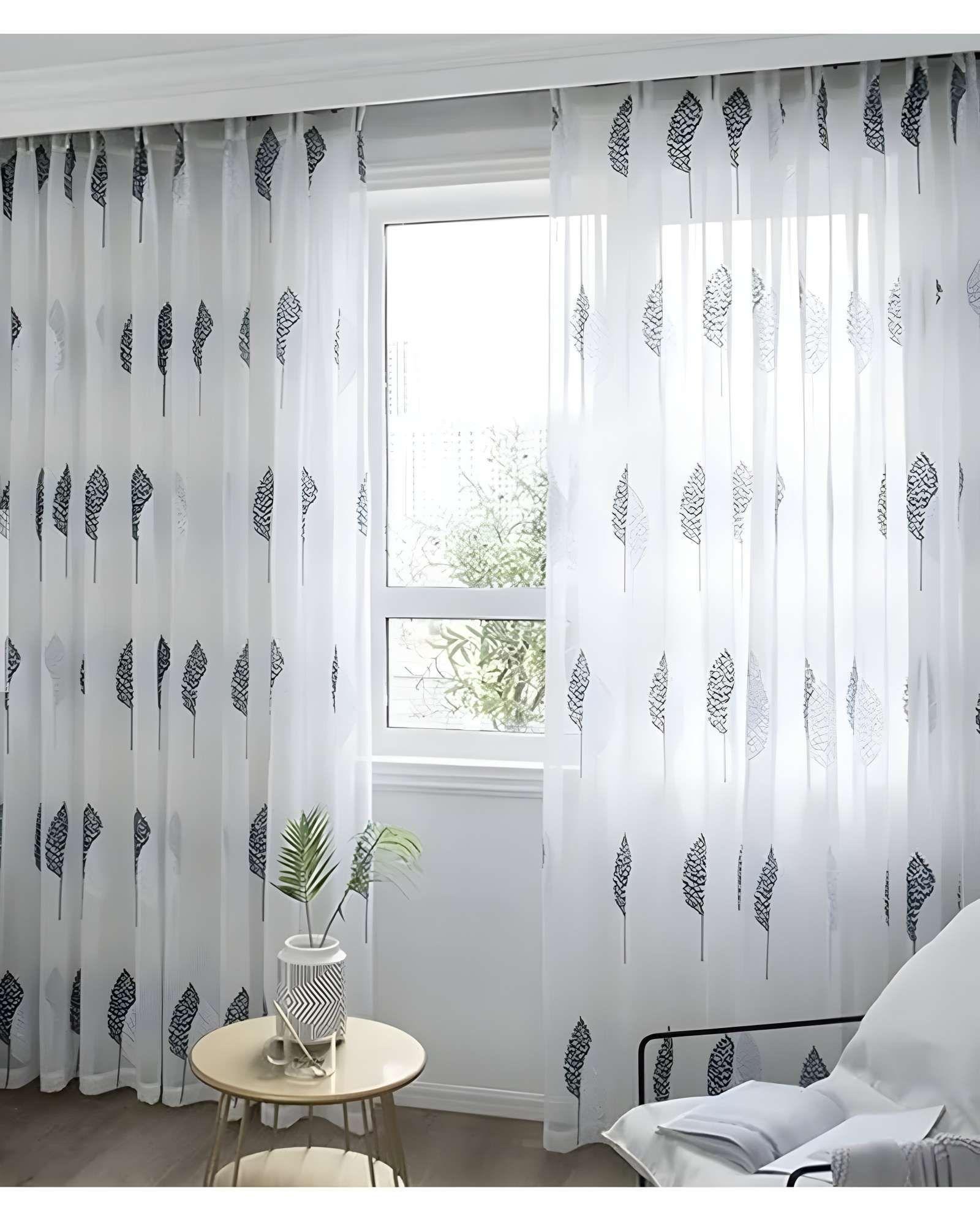 VISILLO CORTINA HOJAS GRIS 140x230 Cm 2 PAÑOS-2