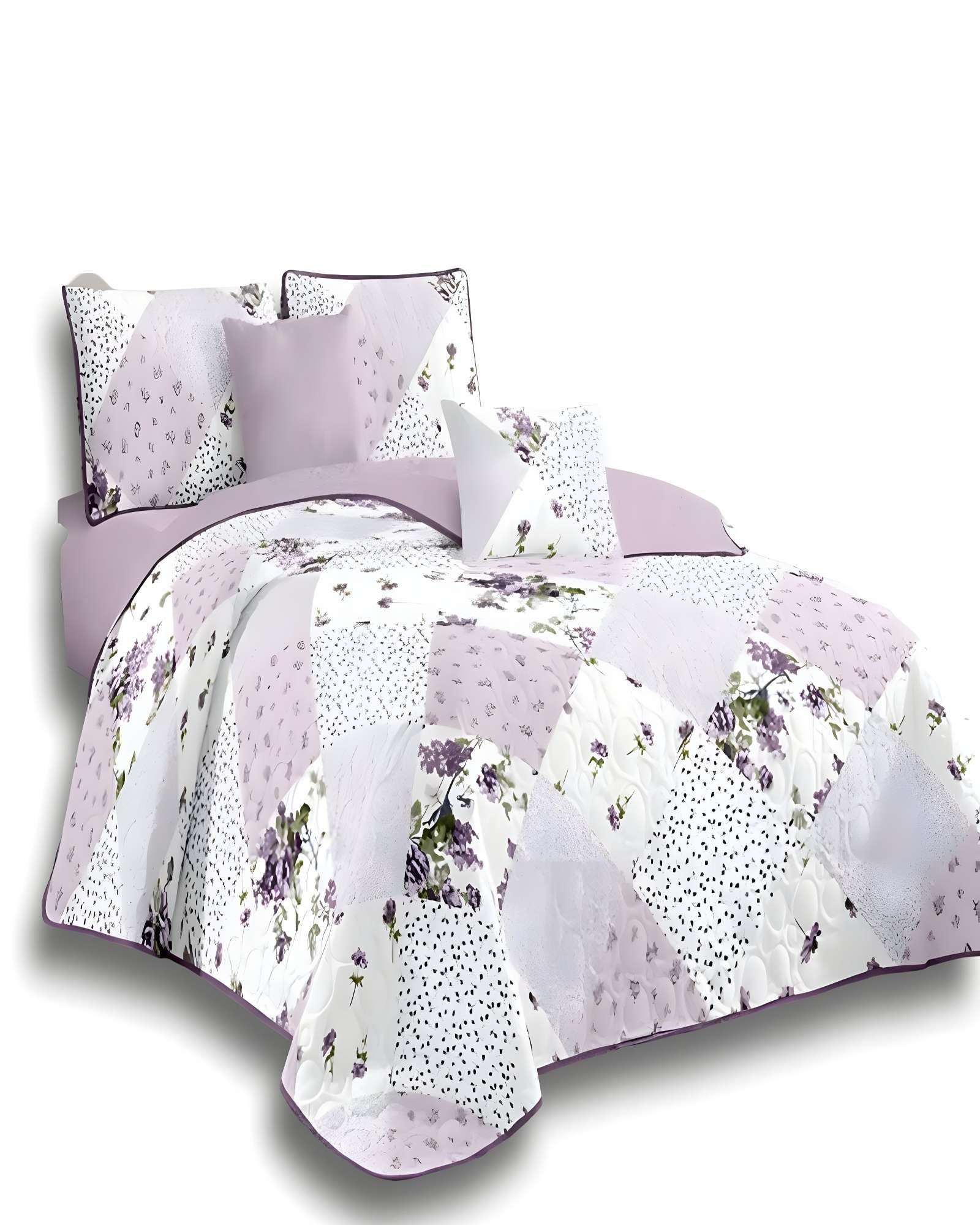 COLCHA CUBRECAMA DE VERANO 2 PLAZAS DISEÑO FLORES Y CUADROS BLANCO2-0