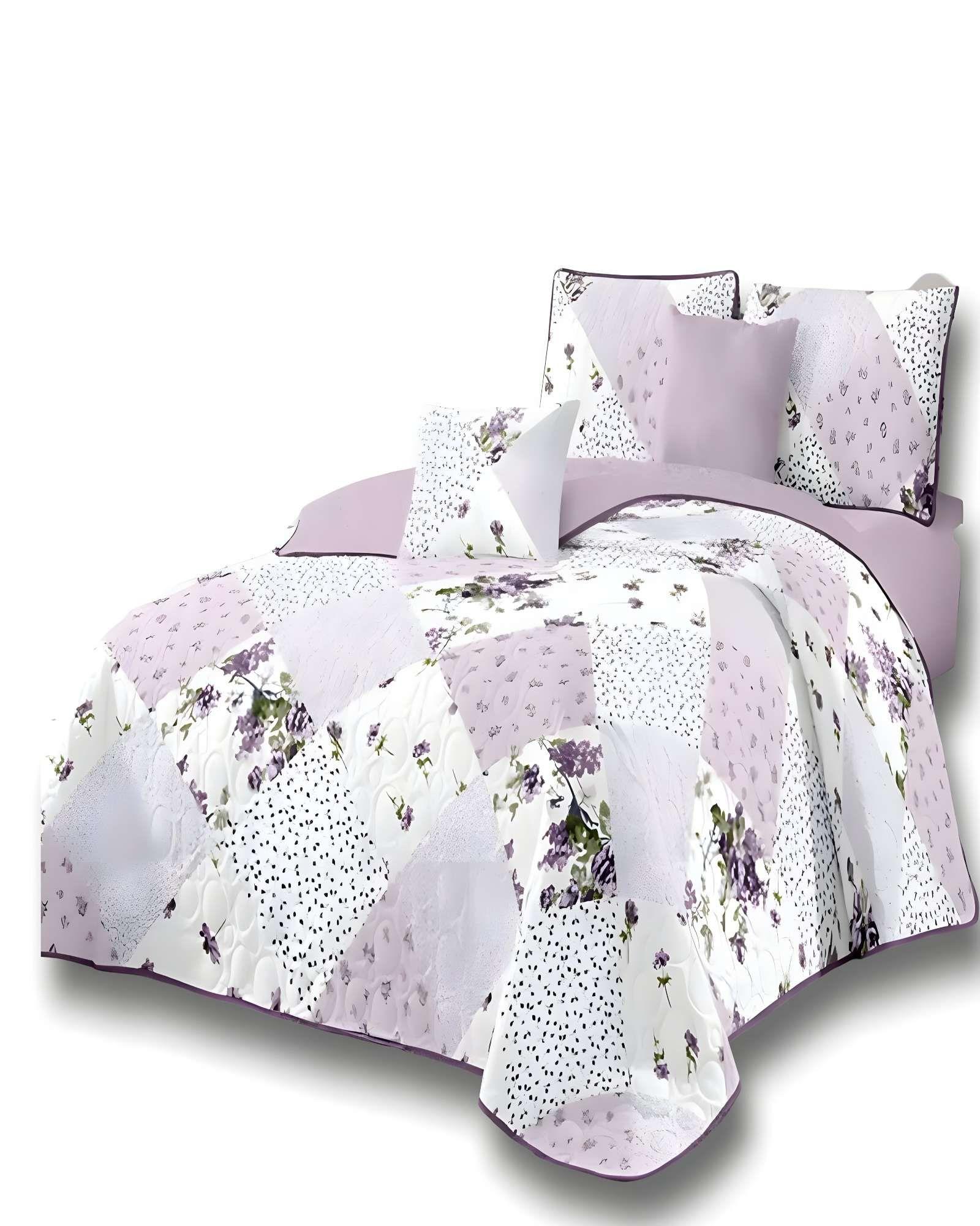COLCHA CUBRECAMA DE VERANO 2 PLAZAS DISEÑO FLORES Y CUADROS BLANCO2-1