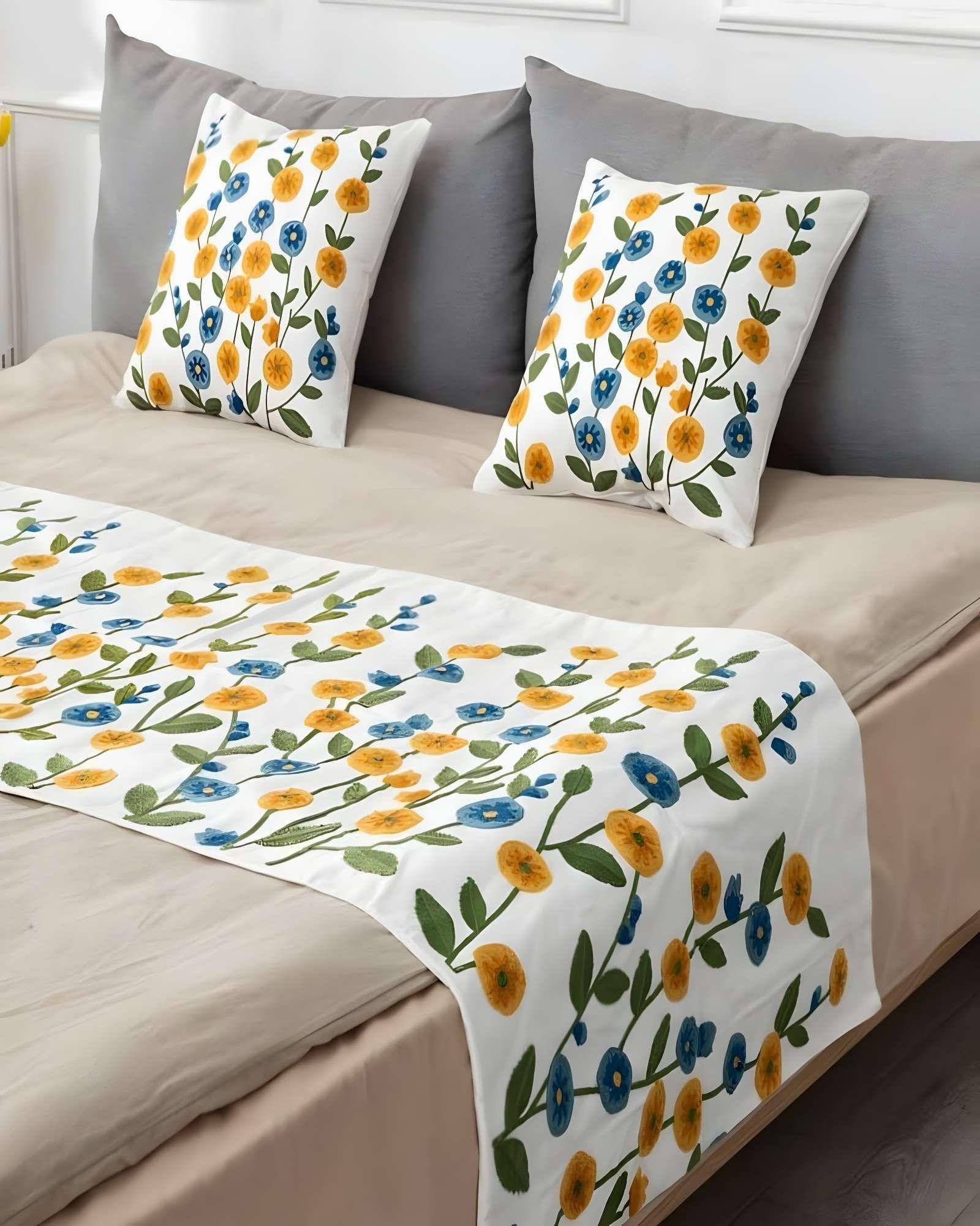 SET DE PIECERA BORDADA CON DOS FUNDAS BLANCO 01-3