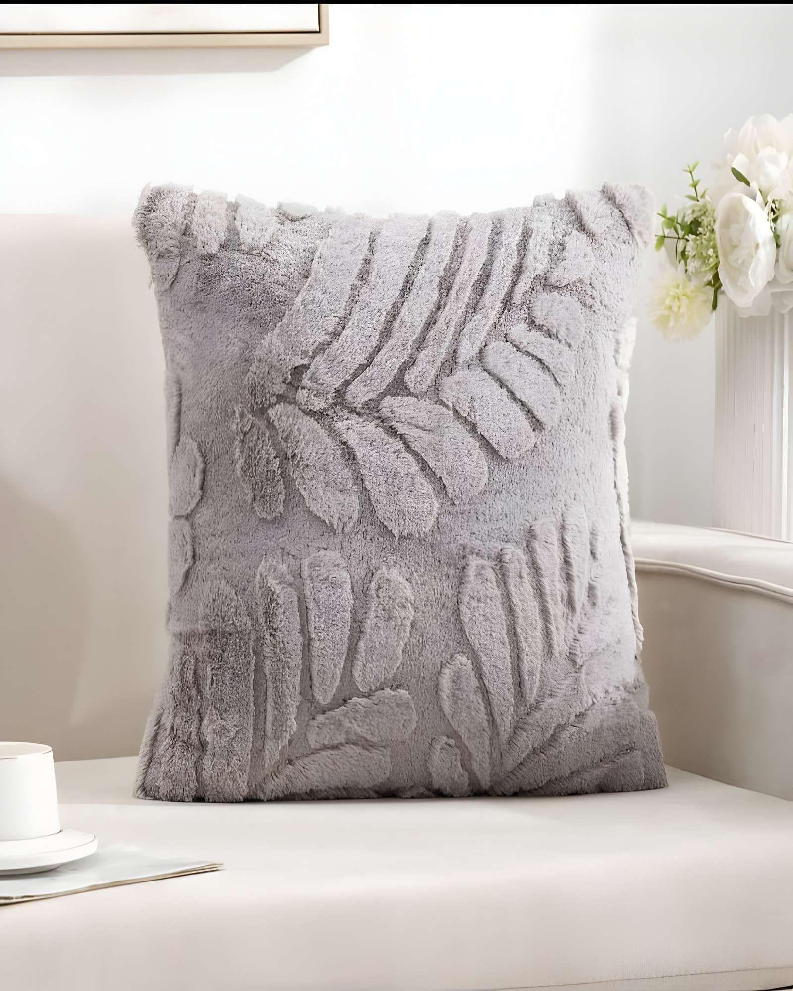 SET DE 2 FUNDAS PELUDAS DE HOJA MODERNA 45X45 GRIS-2