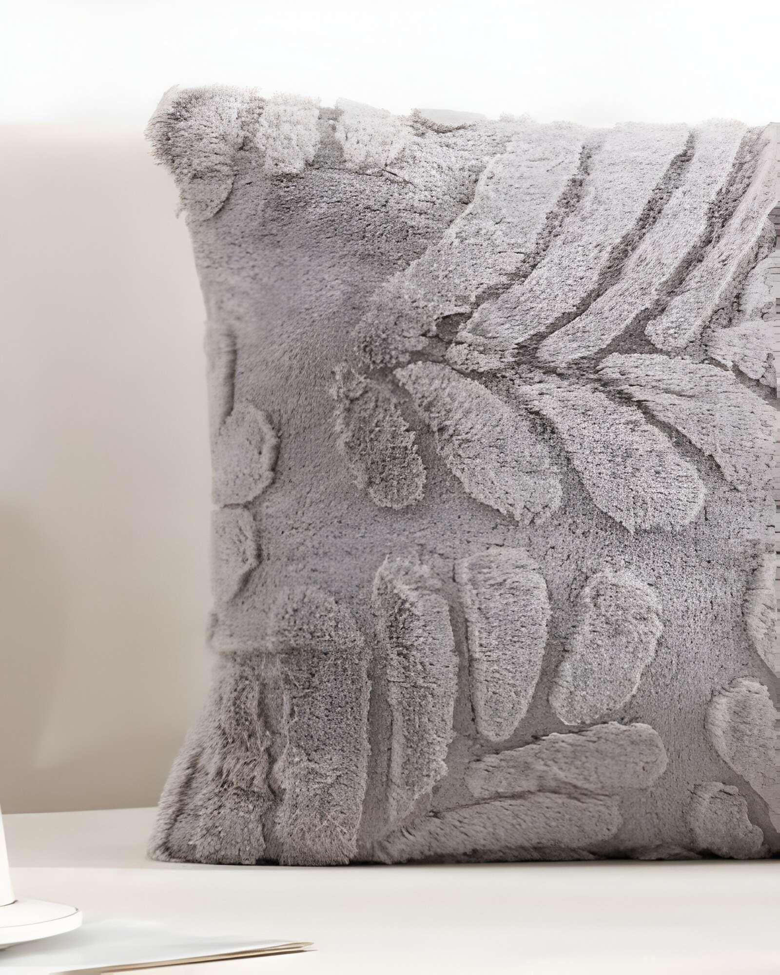 SET DE 2 FUNDAS PELUDAS DE HOJA MODERNA 45X45 GRIS-3