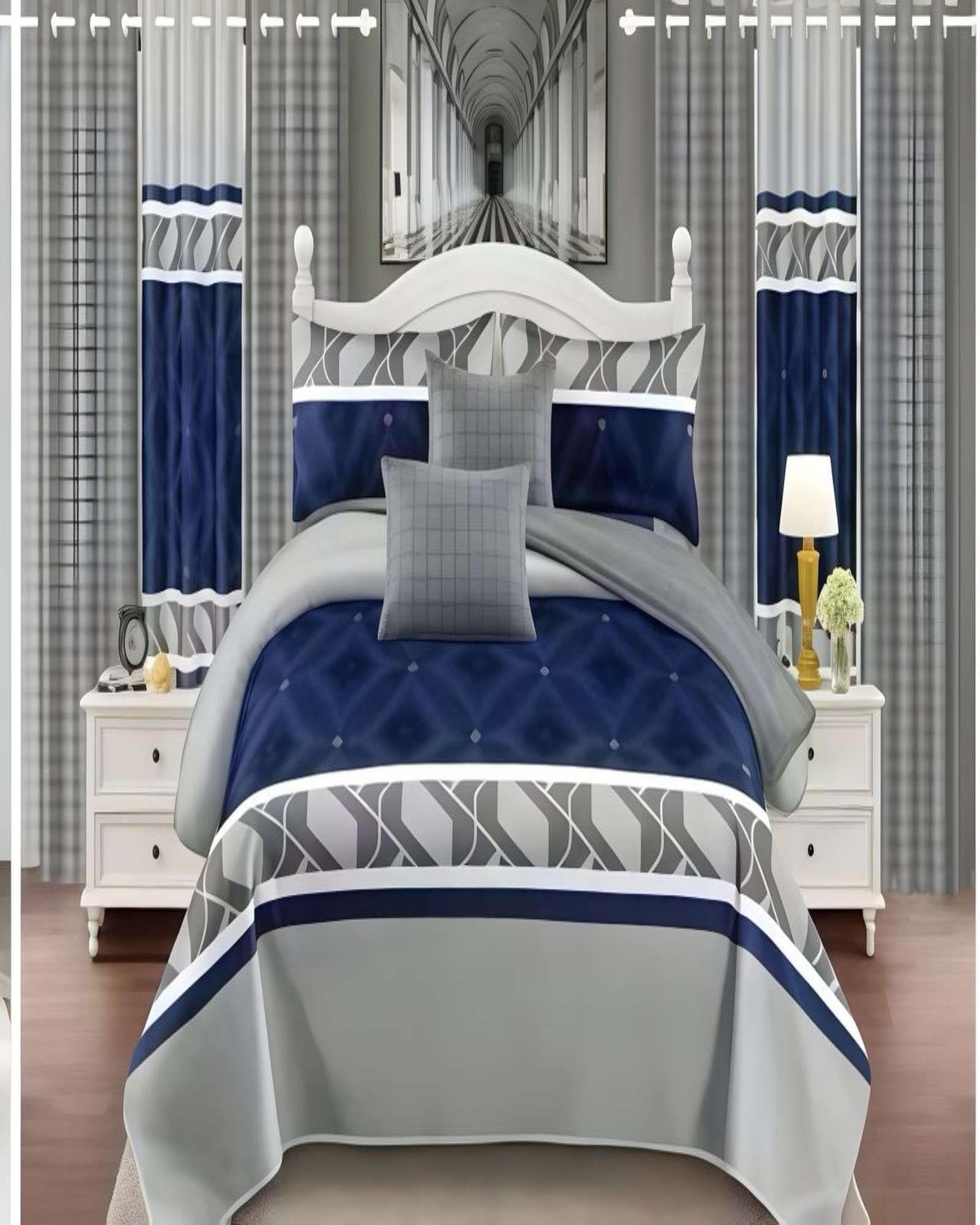 SET DE CAMA DE 9 PIEZAS INCLUYE CUBRECAMA MAS JUEGO DE SABANAS MAS CORTINAS 05-3