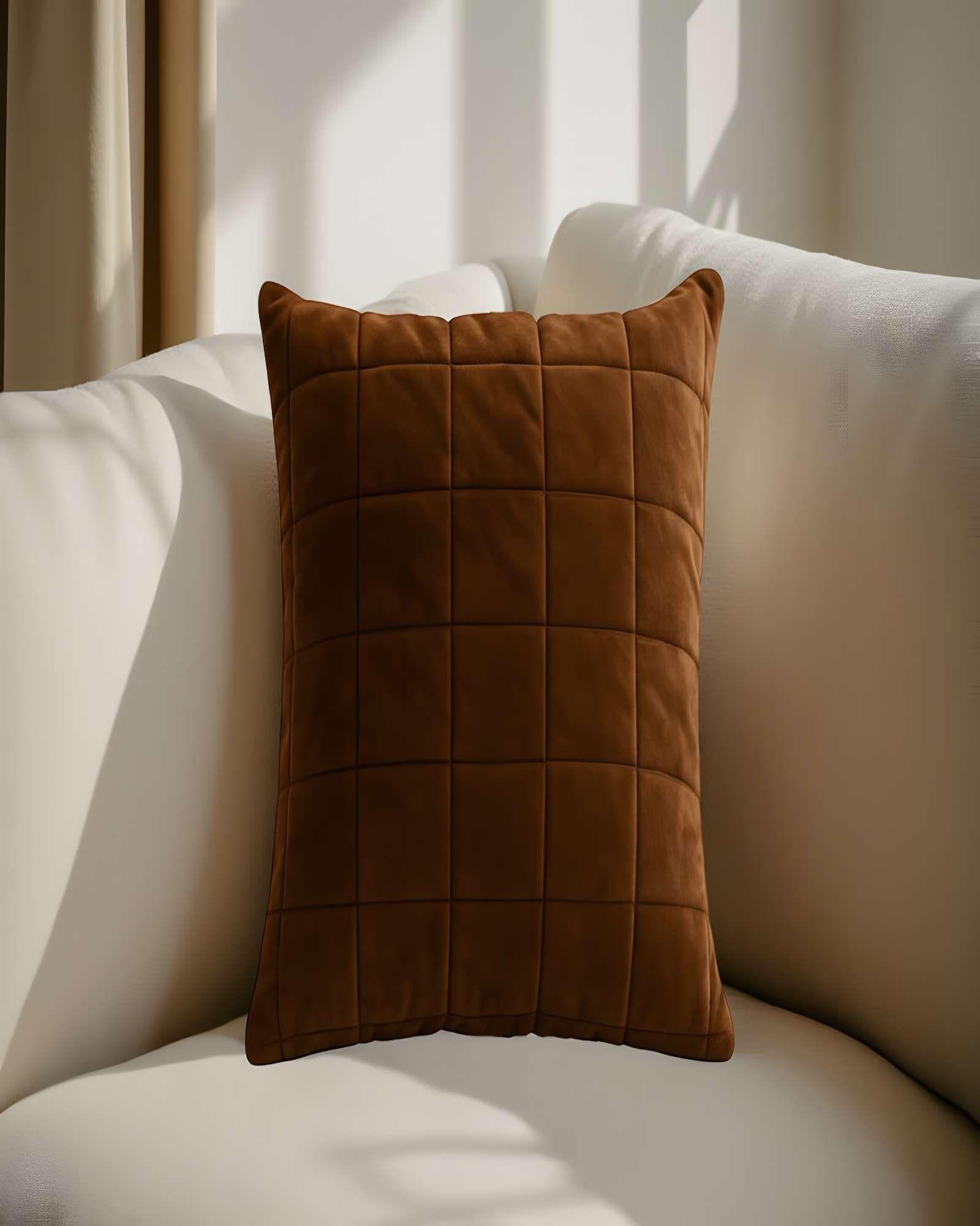 PACK DE 4 FUNDAS DE COJIN TERCIOPELO GRID 45X45 MARRON-2