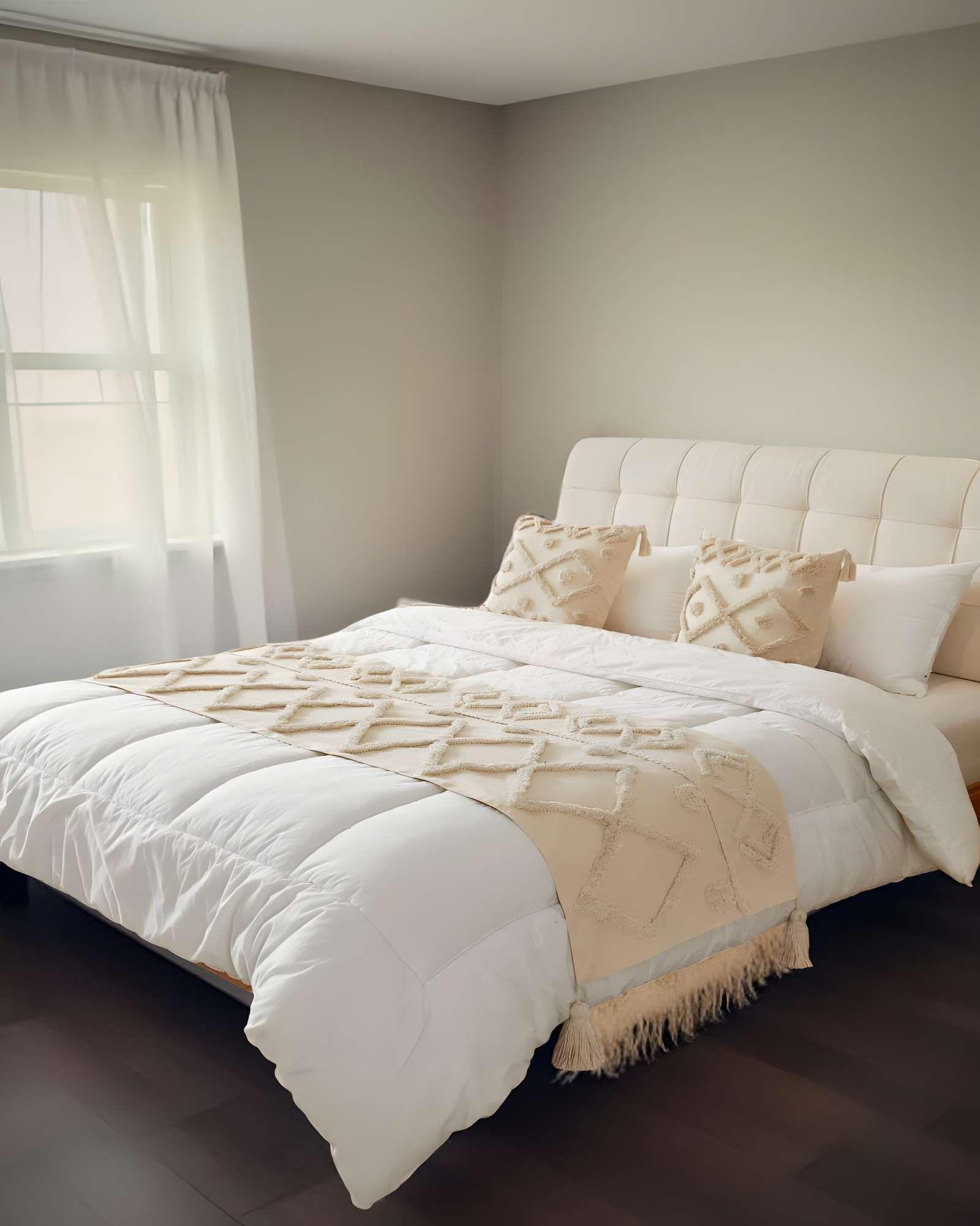 SET DE PIECERA BORDADA CON DOS FUNDAS MODELO BOHO BEIGE 04-2