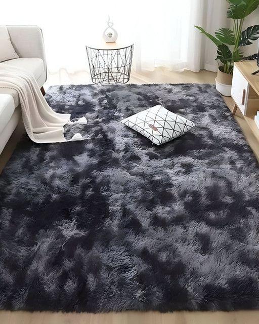 Alfombra peluda Suave 200 x 300 cm Primera Calidad Negro Jaspeado-0