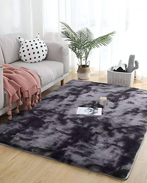 Alfombra peluda Suave 200 x 300 cm Primera Calidad Negro Jaspeado-1
