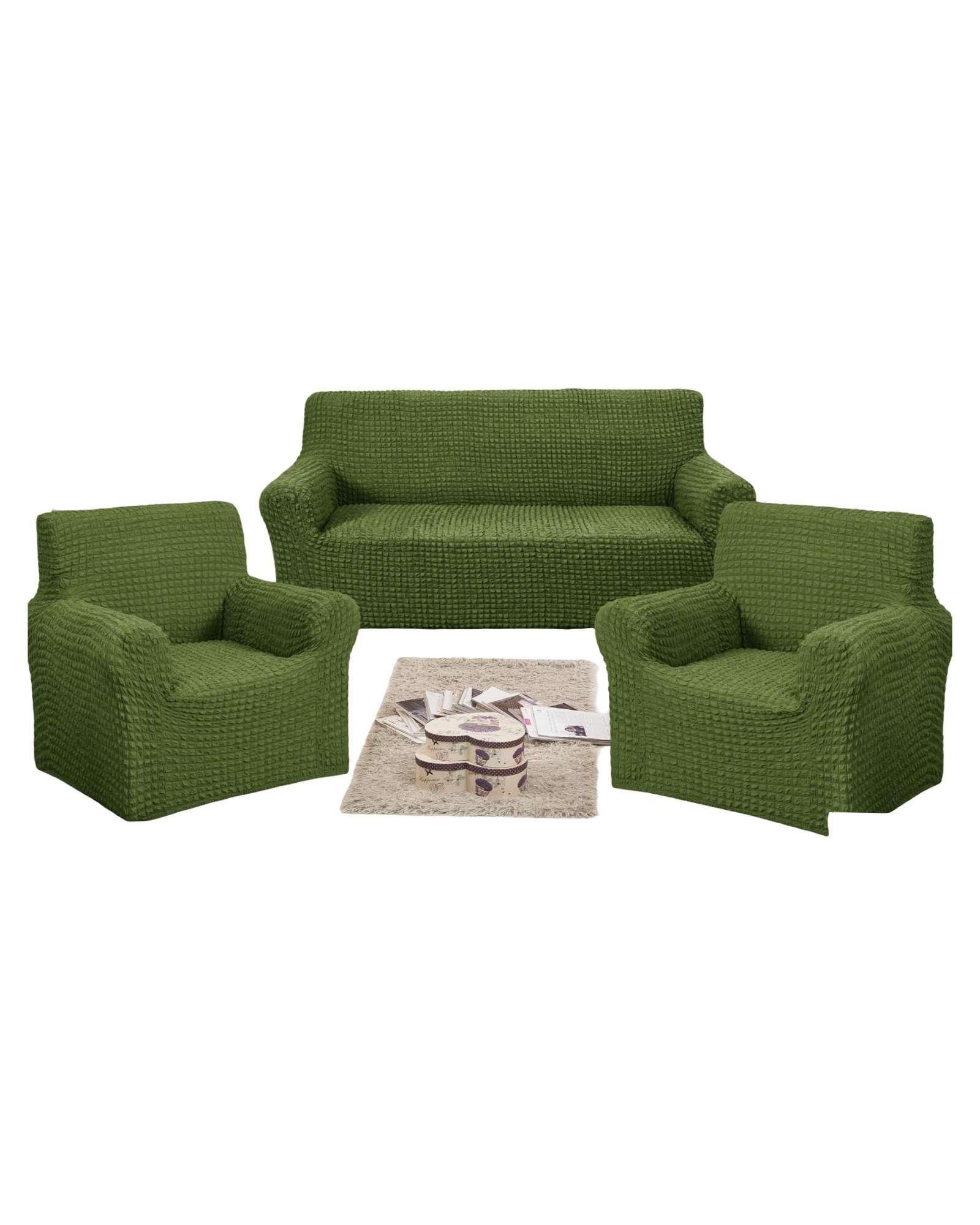 PACK DE FUNDAS DE SOFA 3+1+1 - DISEÑO CUADRILLE VERDE OLIVA-0